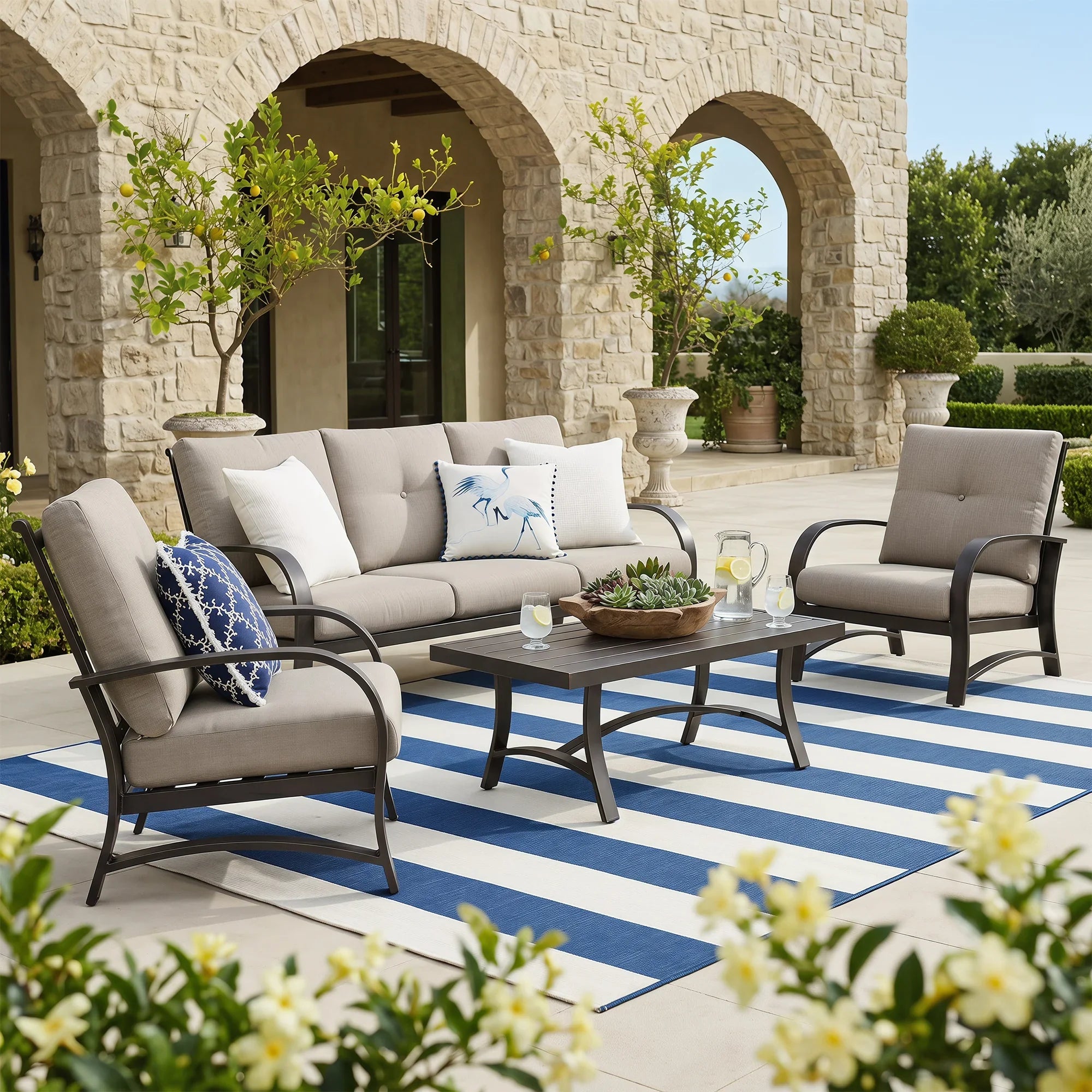 Chamber 4 Pieces Aluminum Patio Deep Seating Sets with Sunbrella® Cushions