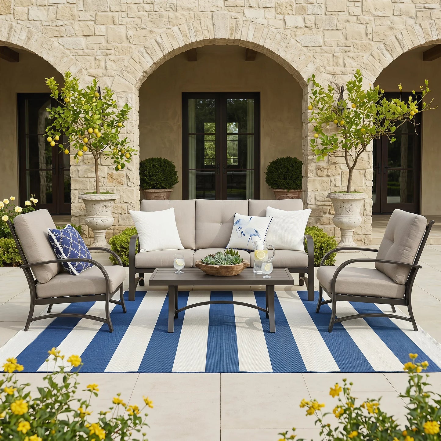 Chamber 4 Pieces Aluminum Patio Deep Seating Sets with Sunbrella® Cushions