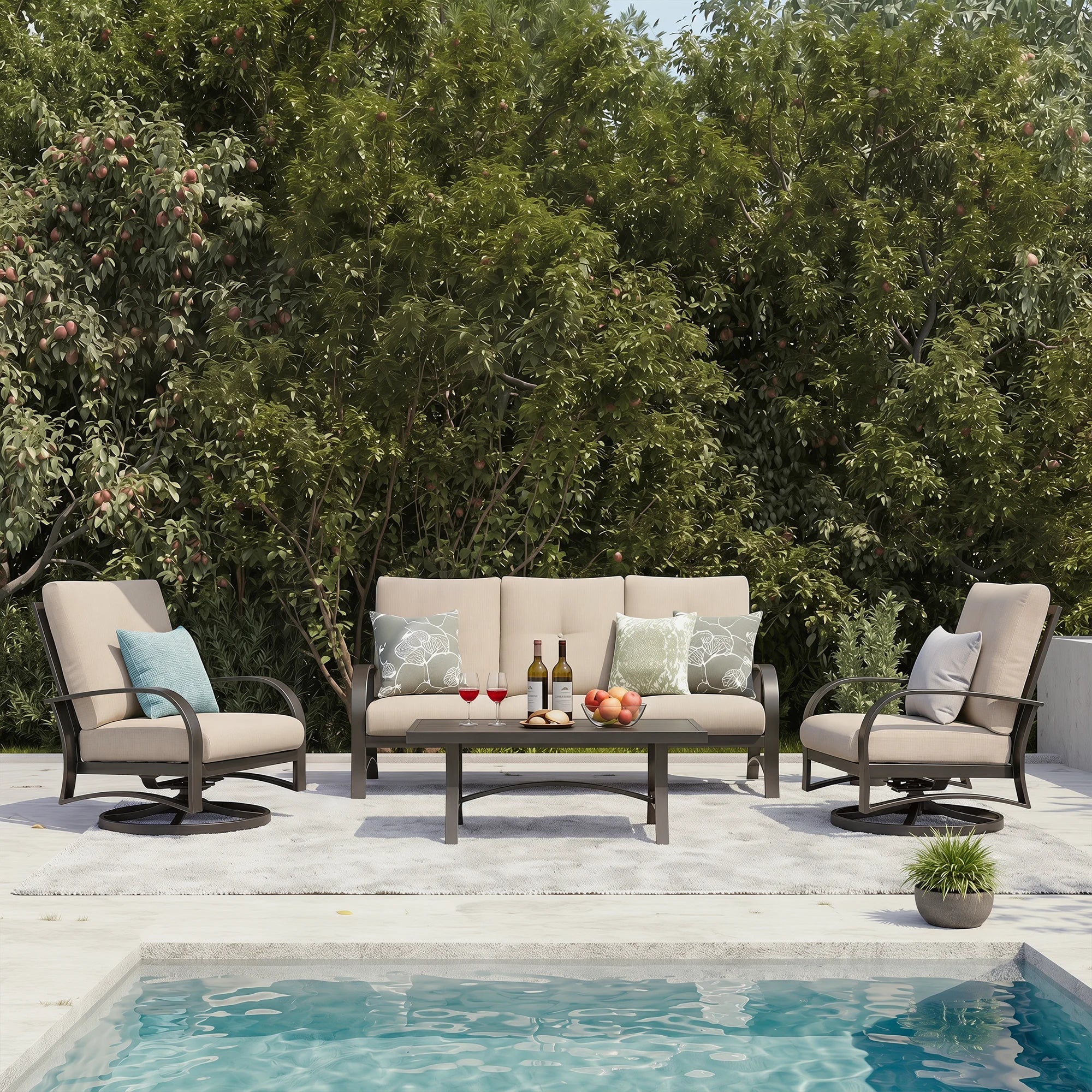 Chamber 4 Pieces Aluminum Patio Conversation Sofa Sets with Sunbrella® Cushions