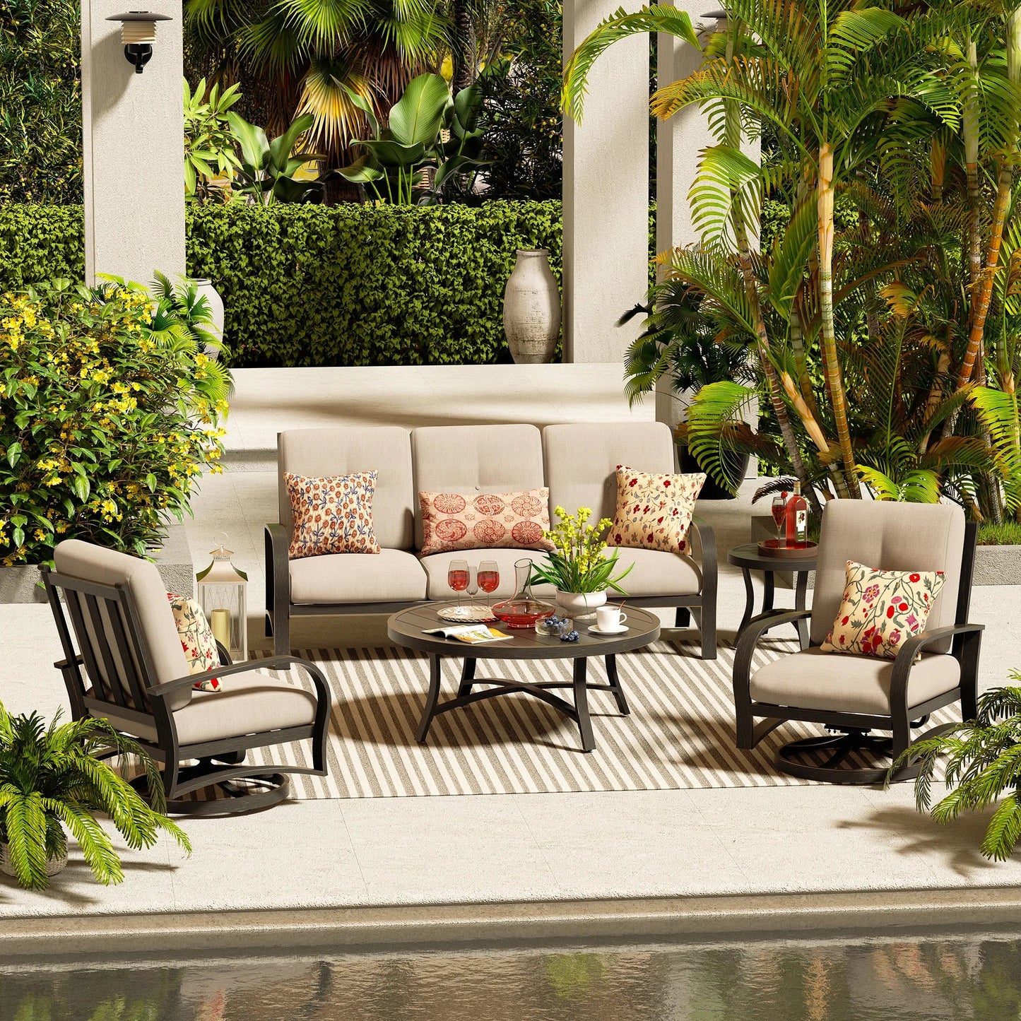Chamber 5 Piece Aluminum Patio Furniture Sofa Sets With Round Table