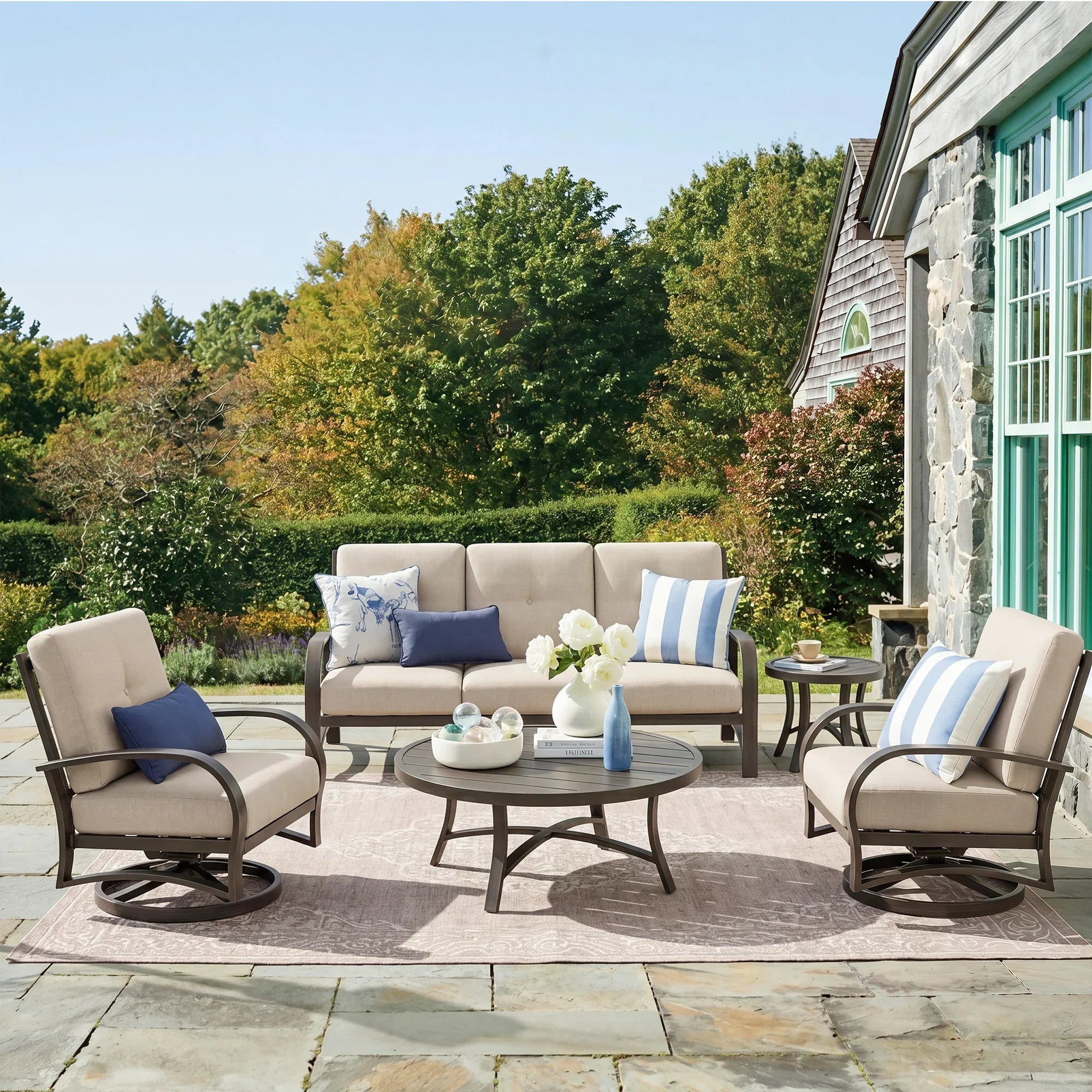 Chamber 5 Piece Aluminum Patio Furniture Sofa Sets With Round Table