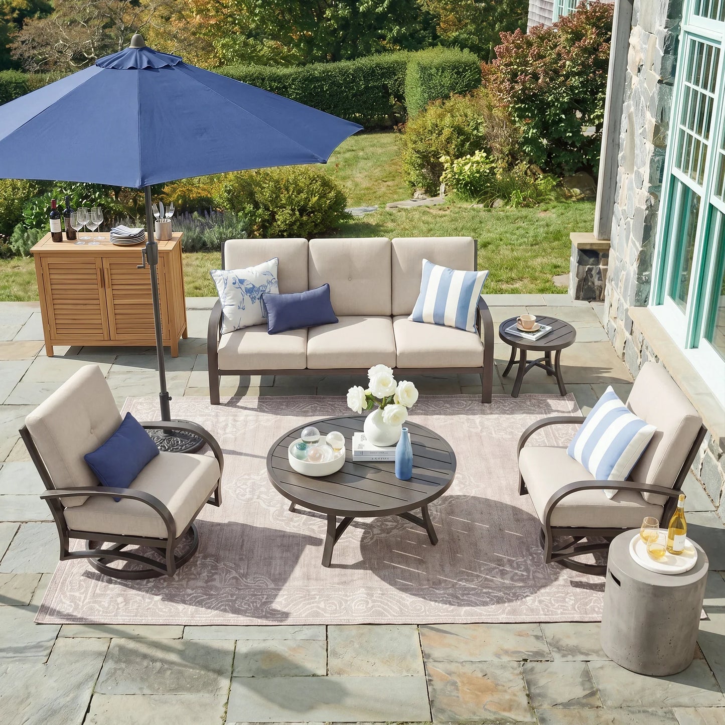 Chamber 5 Piece Aluminum Patio Furniture Sofa Sets With Round Table