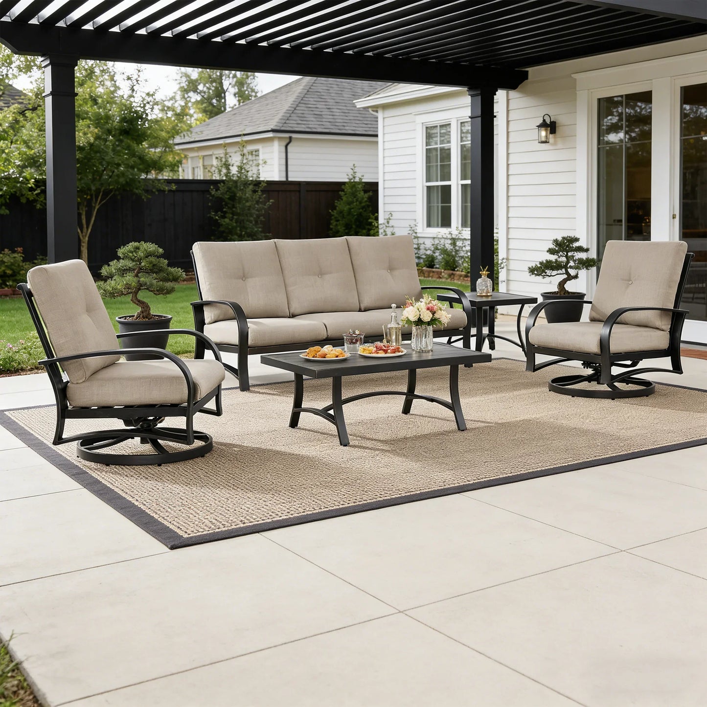 Chamber 5 Pieces Aluminum Outdoor Furniture Sofa Sets with Sunbrella® Cushions