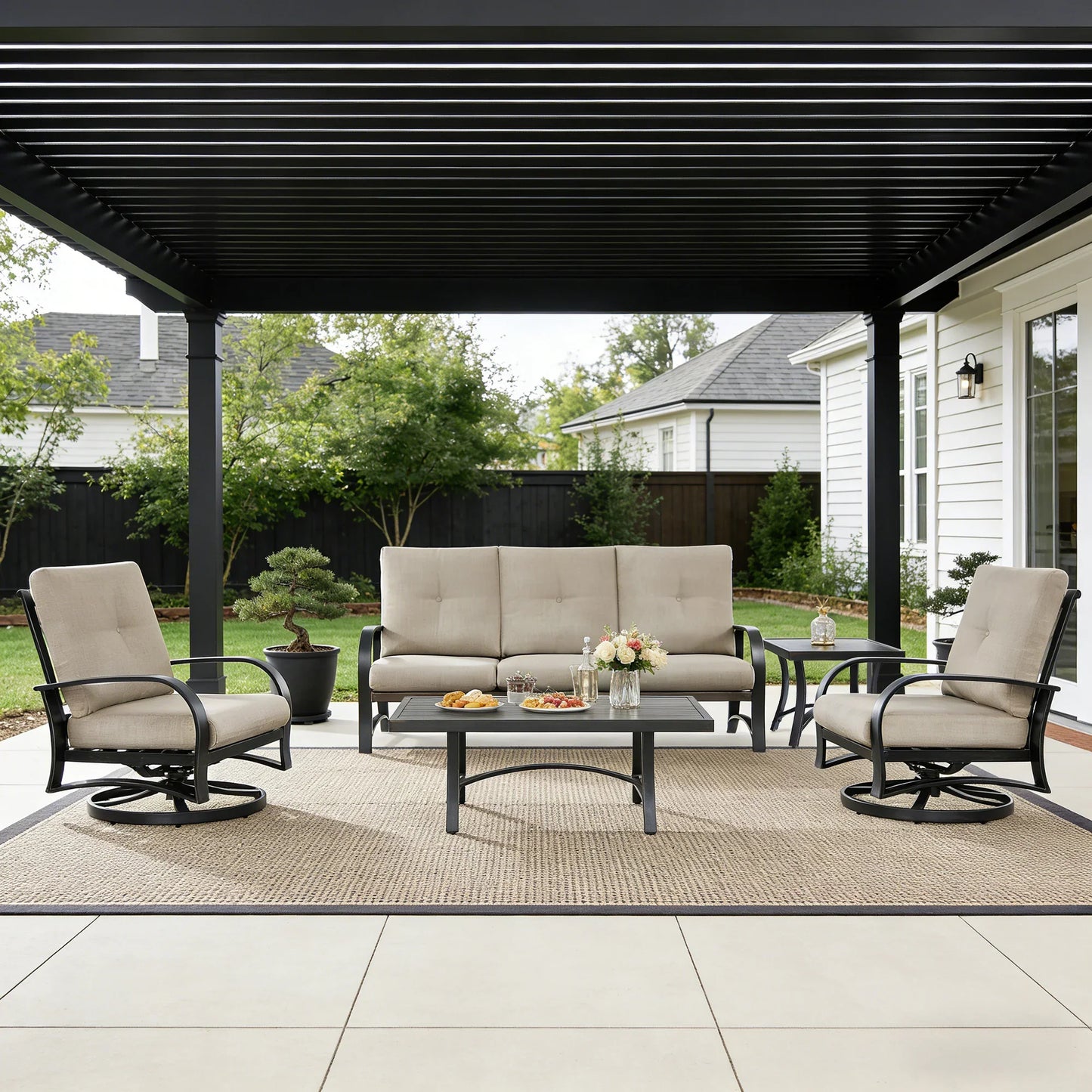 Chamber 5 Pieces Aluminum Outdoor Furniture Sofa Sets with Sunbrella® Cushions