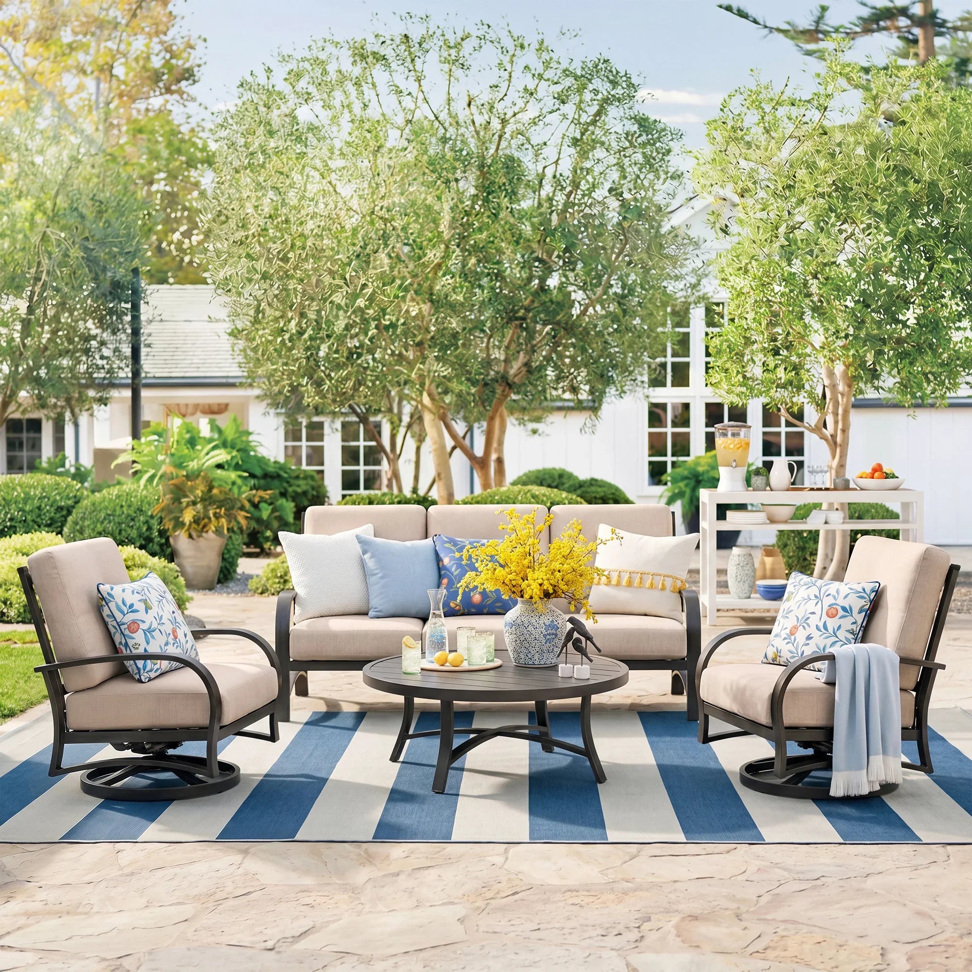 Chamber Aluminum 5 Seat Patio Conversation Sets With Sunbrella® Cushions