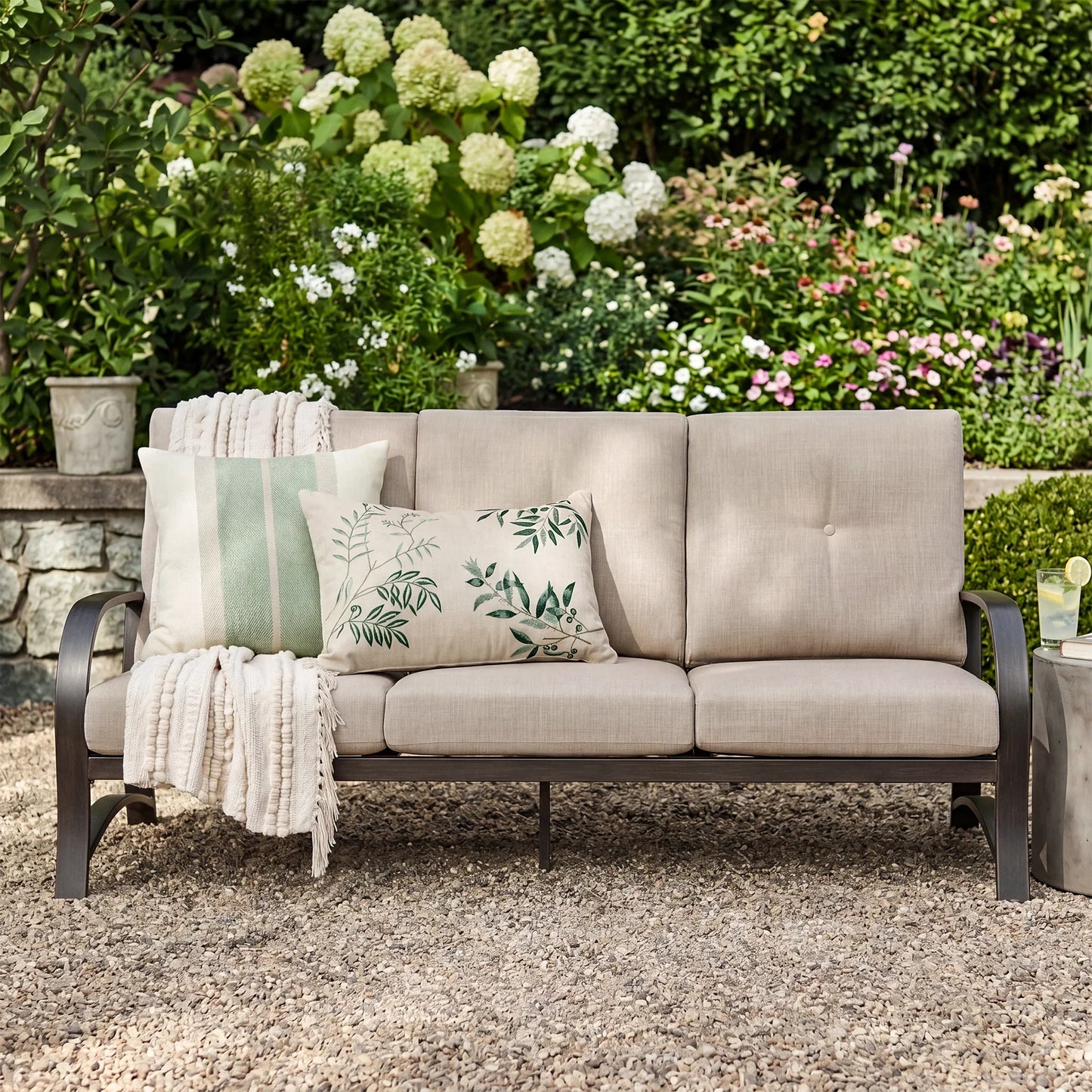 Chamber Aluminum Outdoor Sofa and 2 Chairs with Round Coffee Table