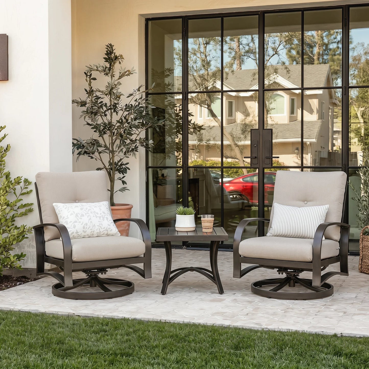 Chamber 3 Pieces Aluminum Patio Bistro Sets with Sunbrella® Cushions