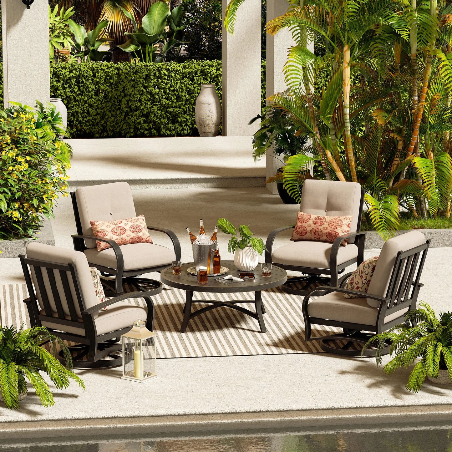 Chamber 4-Person Patio Swivel Chair Sets With Round Coffee Table