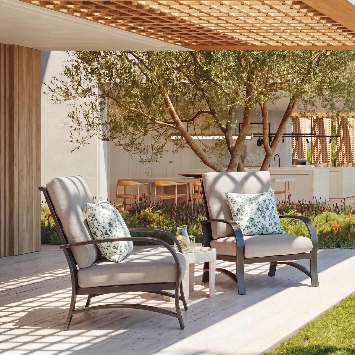 Chamber Aluminum Outdoor Sofa and 2 Chairs with Round Coffee Table