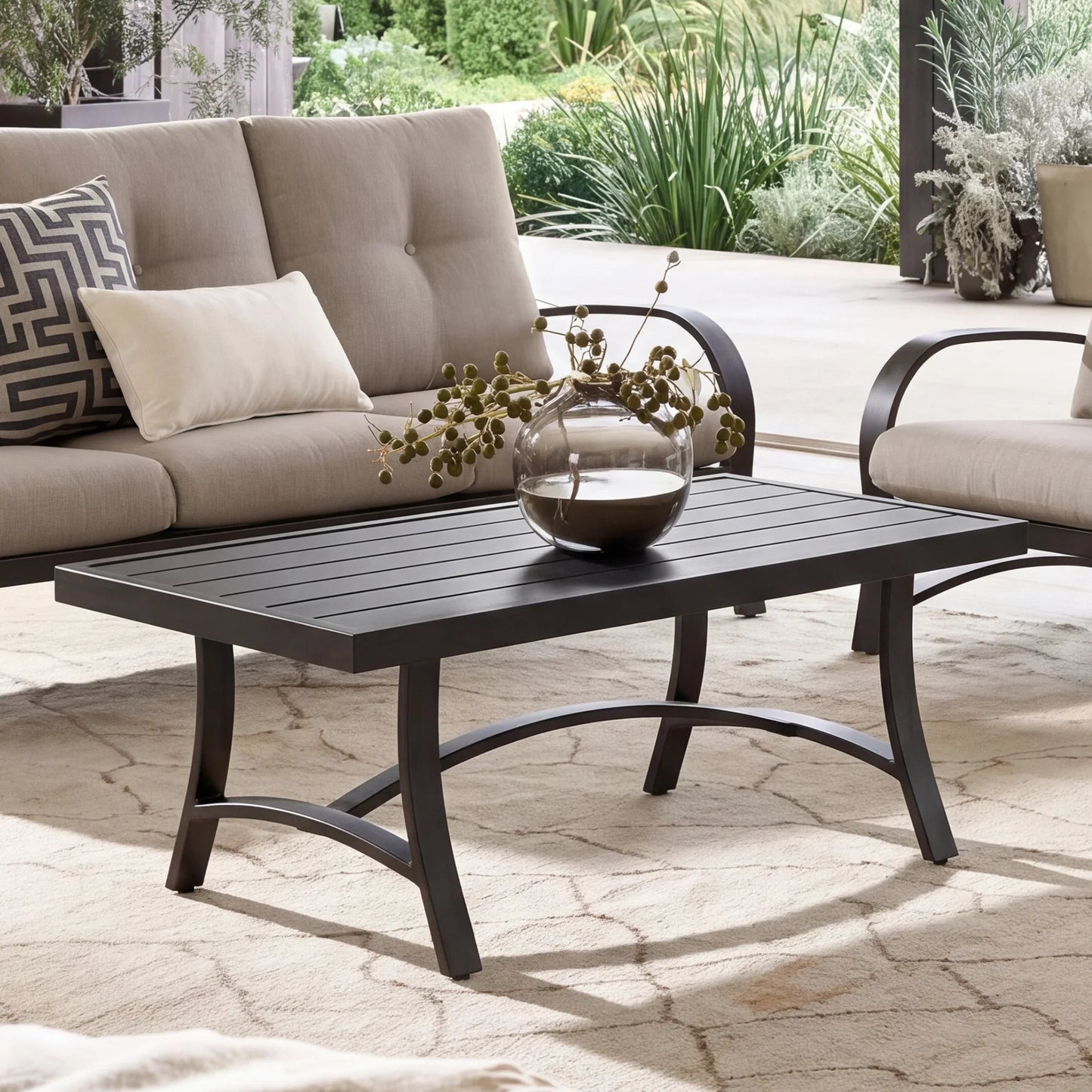 Chamber Patio Aluminum Coffee Table with Half Arc Bottom