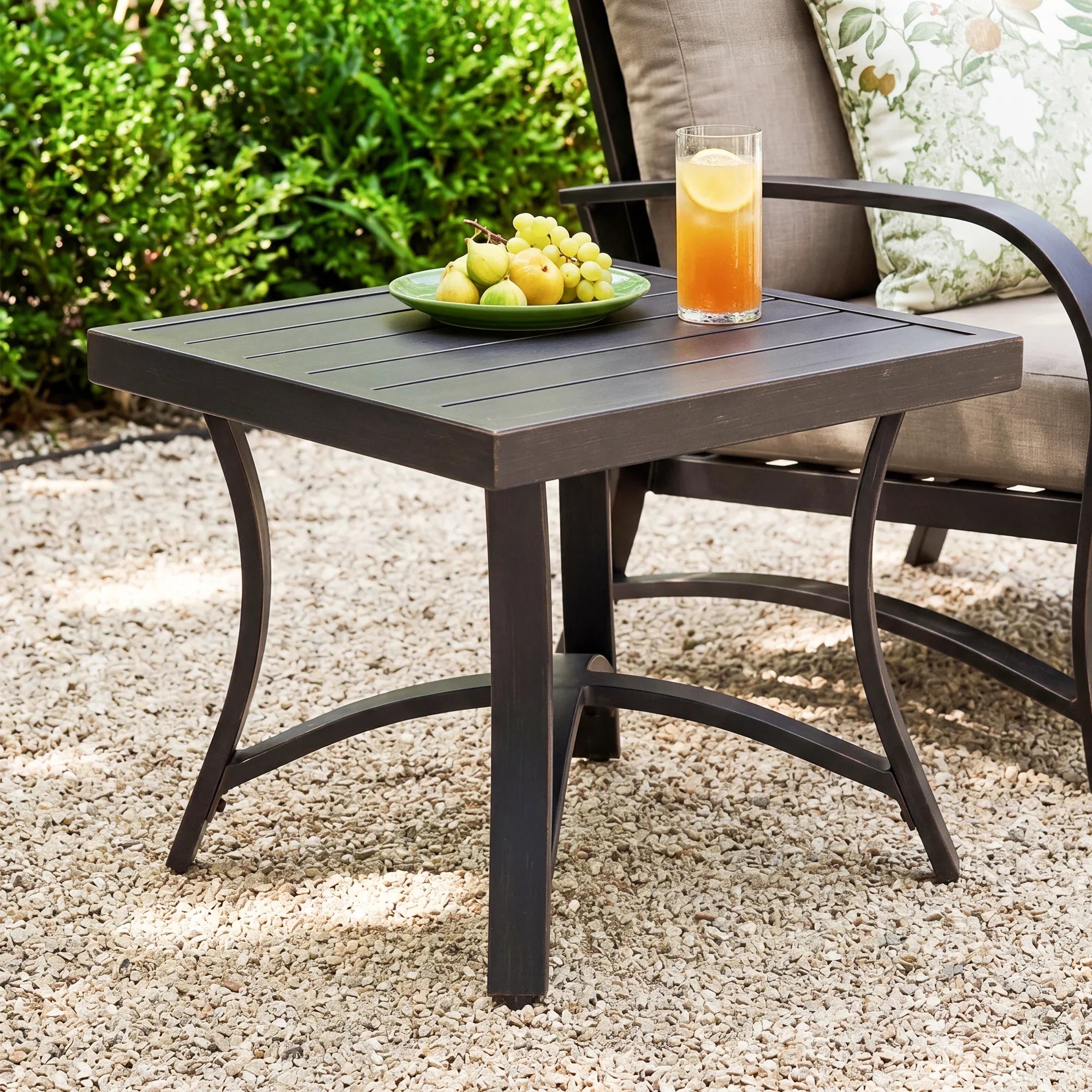 Chamber Patio Aluminum Square End Table with Half Arc Bottom
