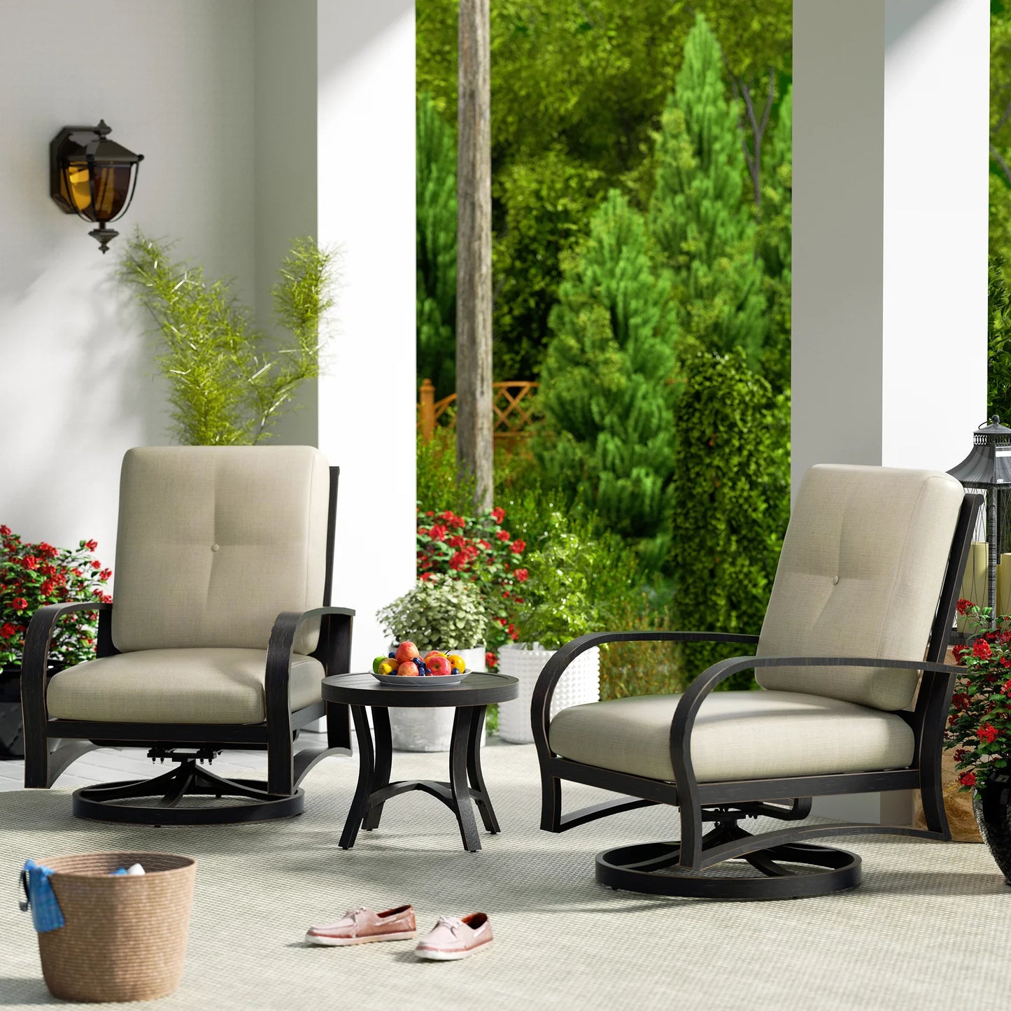Chamber 3 pieces Outdoor Bistro Sets with Swivel Chair and Sunbrella® Cushions