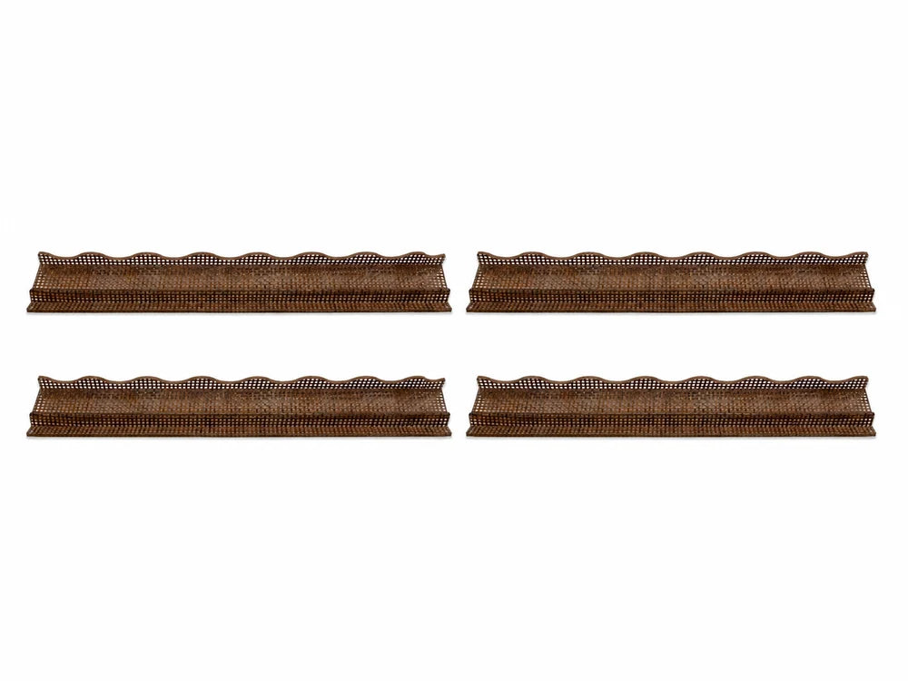 Shoreline Mahjong Rack & Wavy Pusher | 20 Inches | Set of 4 | Chocolate Woven Rattan - *Pre-Order*