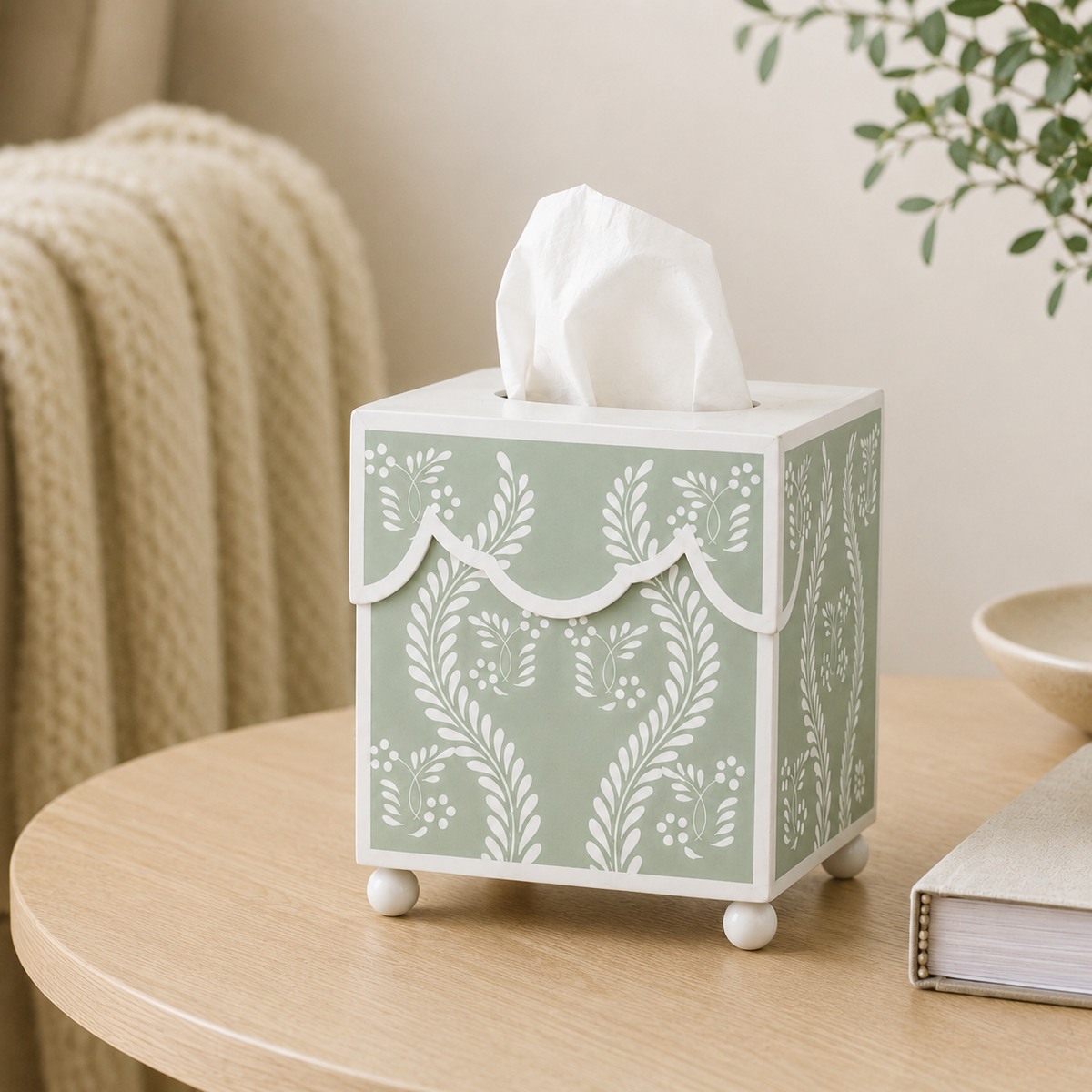 Sage Green Square Trellis Wastepaper Basket & Tissue Holder (3 Options)