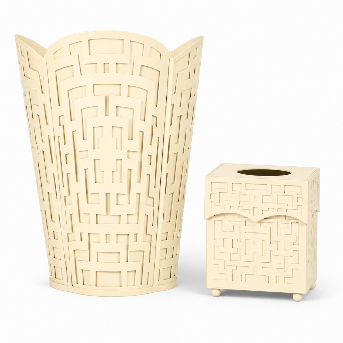 Cream Fretwork Wastepaper Basket & Tissue (2 Options)