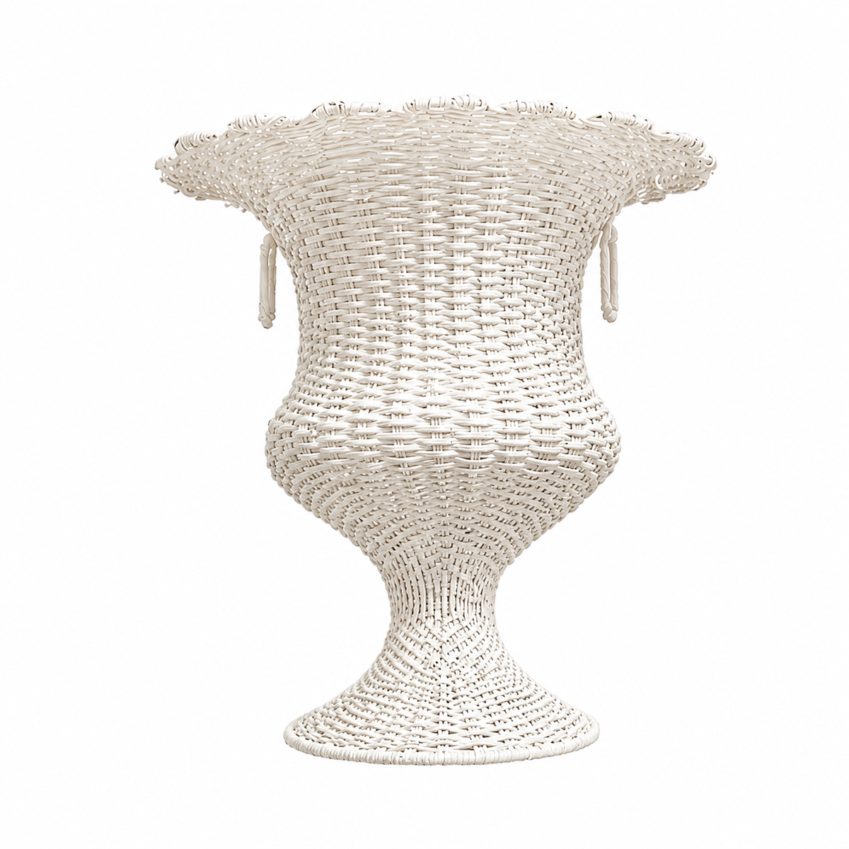 White Round Scalloped Wicker Urn and Pedestal (2 Options)