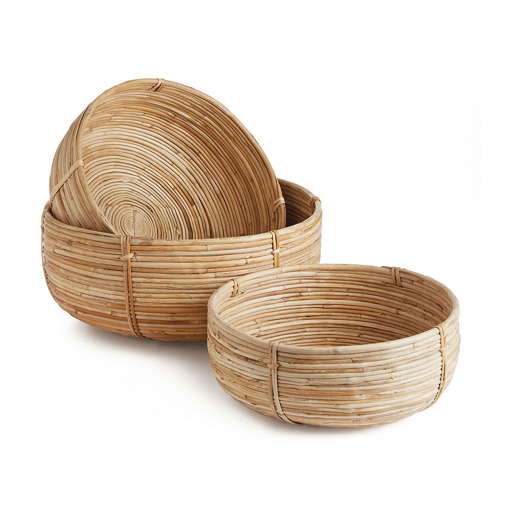 Cane Rattan Low Baskets, Set of 3