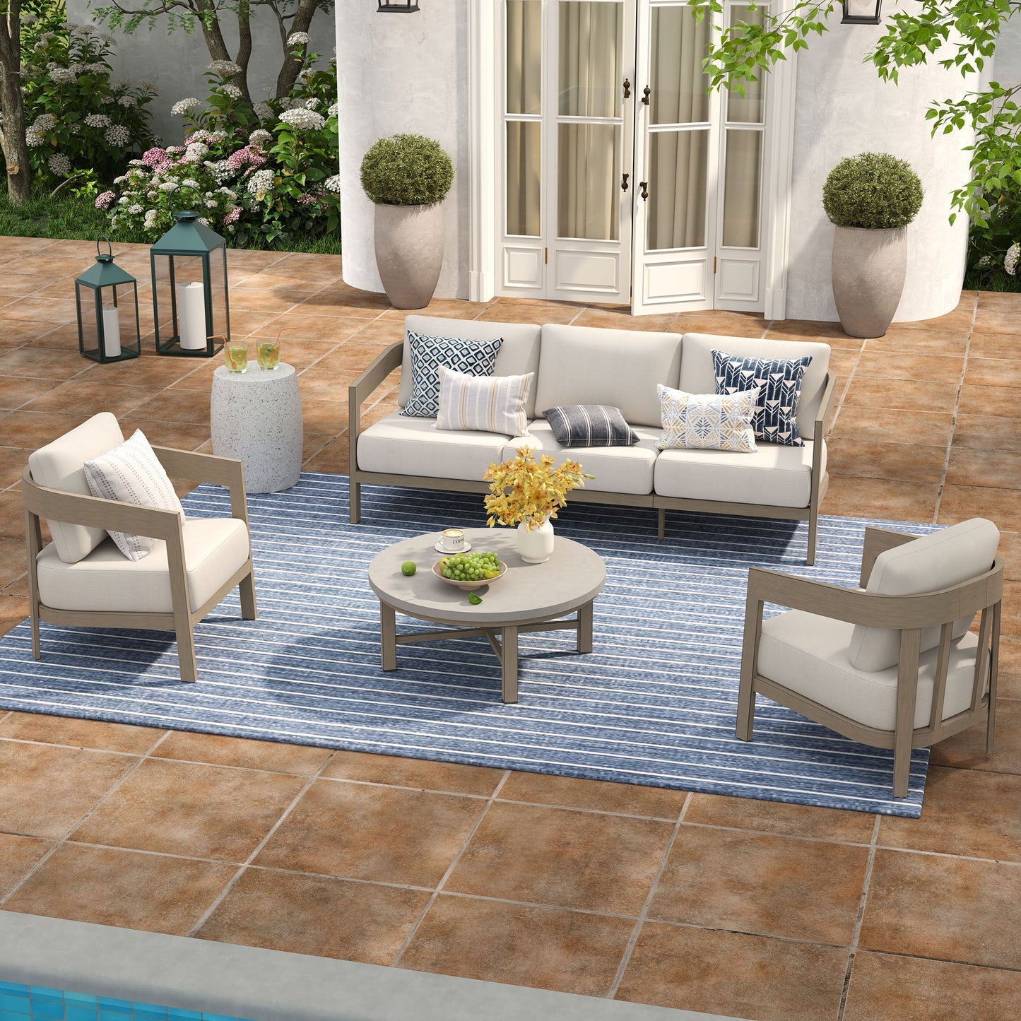Harmonti 4-Piece Patio Conversation Set with Composite Concrete Round Coffee Tables