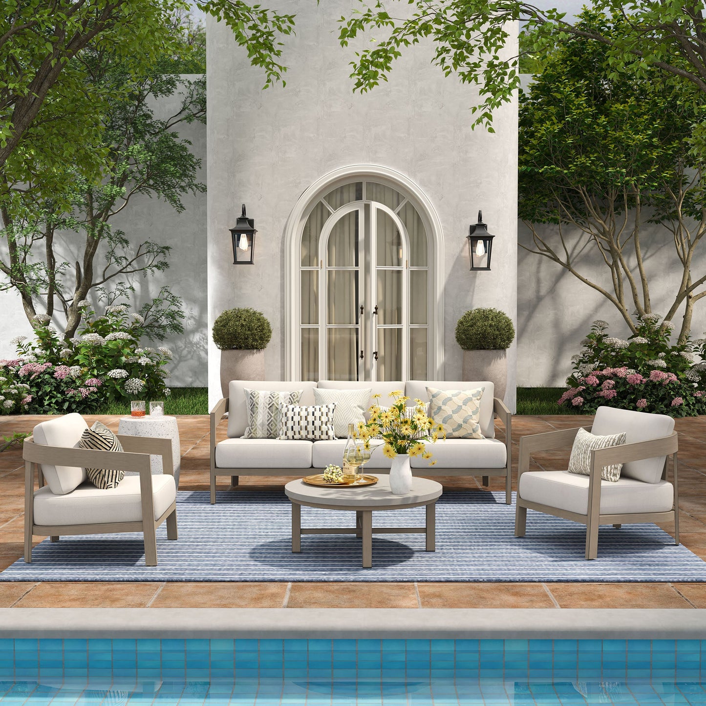 Harmonti 4-Piece Patio Conversation Set with Composite Concrete Round Coffee Tables