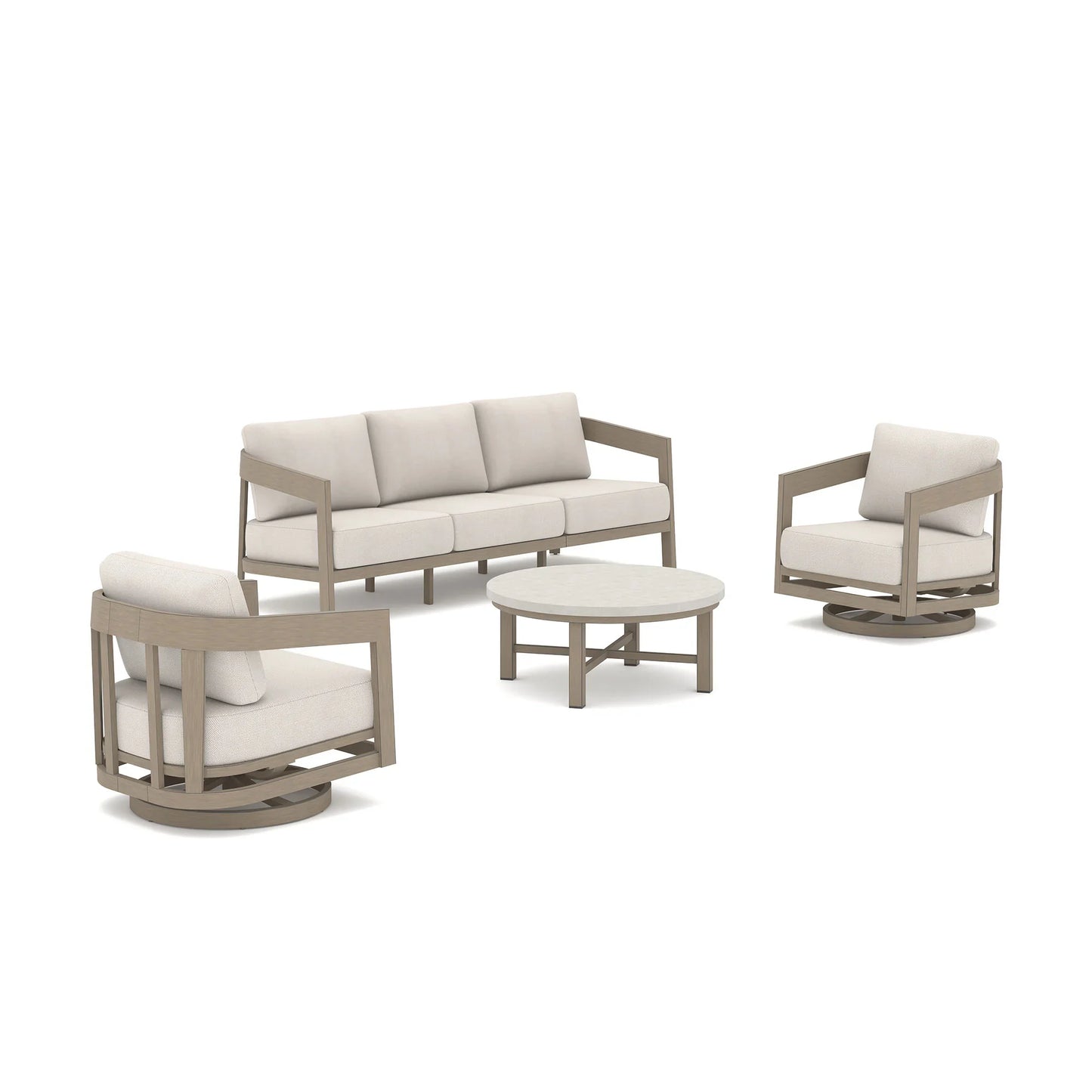 Harmonti 4 Pieces Modern Patio Swivel Furniture Set With Round Concrete Table