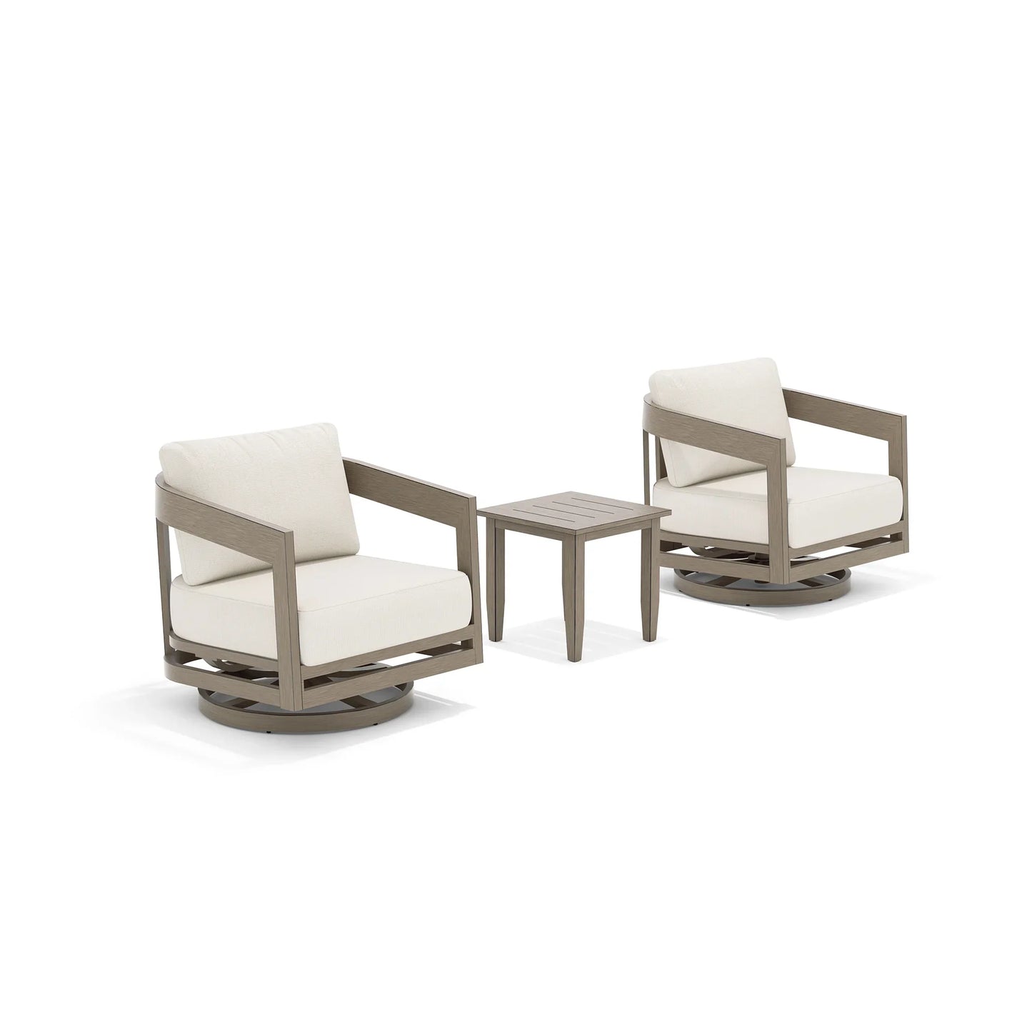 PEAKHOME Harmonti Patio 3-Piece Aluminum Swivel Conversation Set With Side Table
