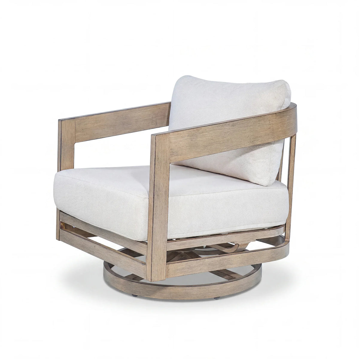 Harmonti 6 Pieces Teak Finish Aluminum Patio Swivel Furniture Set With Ottoman
