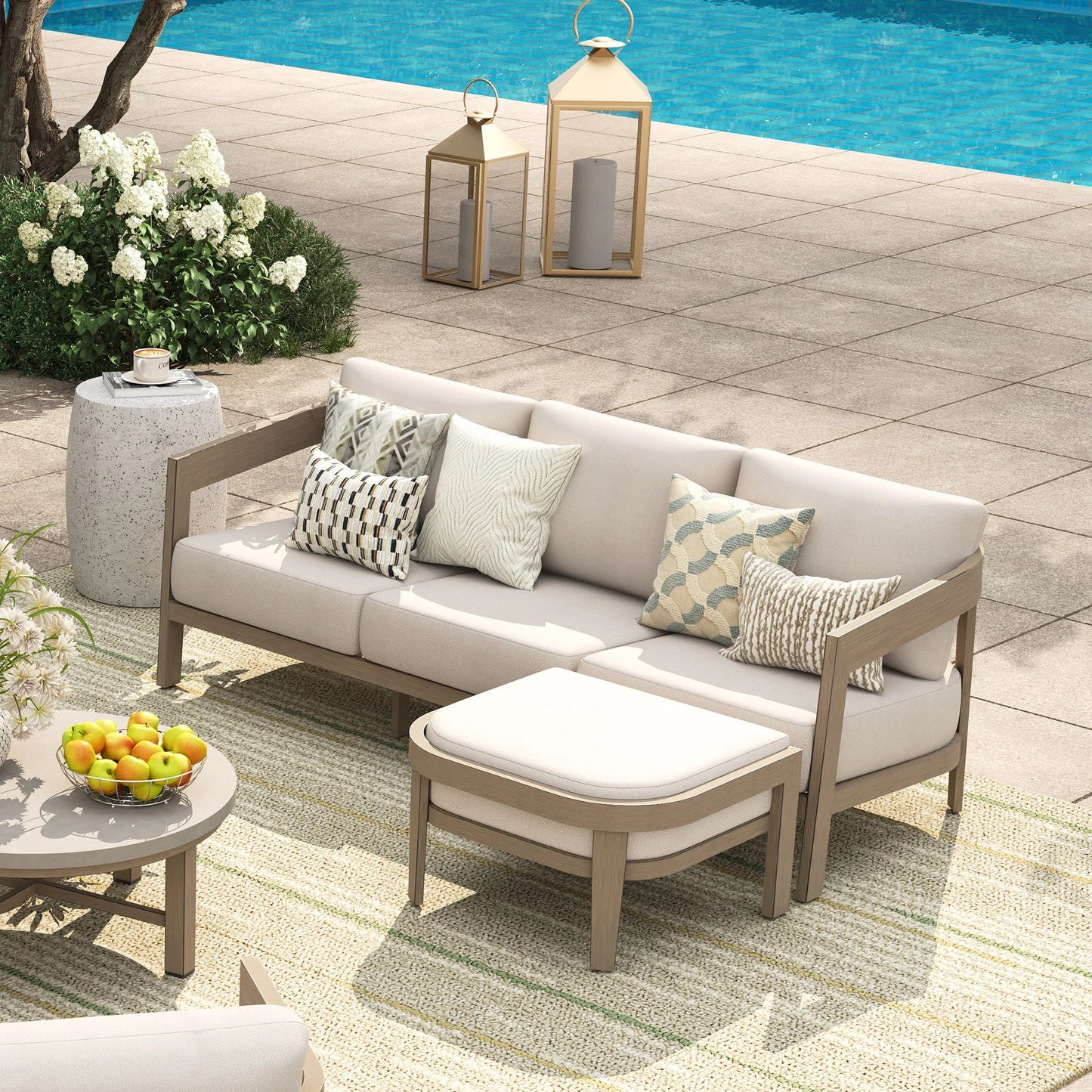 Harmonti 6-Piece Patio Conversation Set with Composite Concrete Round Coffee Tables
