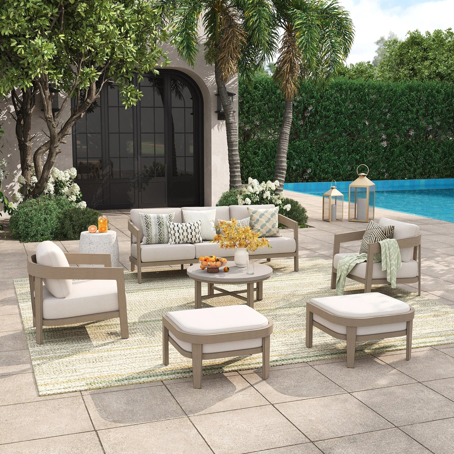 Harmonti 6-Piece Patio Conversation Set with Composite Concrete Round Coffee Tables