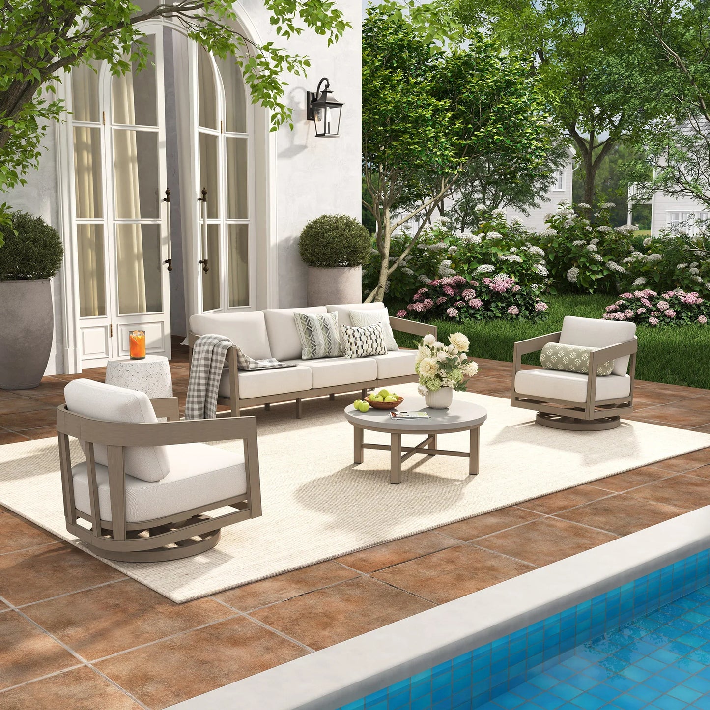 Harmonti 4 Pieces Modern Patio Swivel Furniture Set With Round Concrete Table