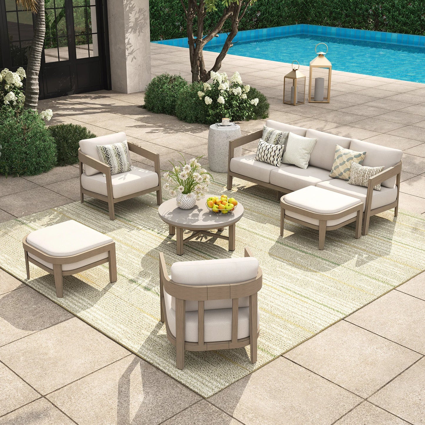 Harmonti 6-Piece Patio Conversation Set with Composite Concrete Round Coffee Tables
