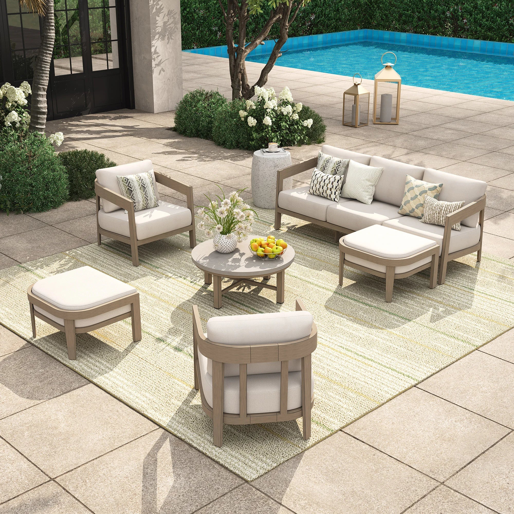 Harmonti 6-Piece Patio Conversation Set with Composite Concrete Round Coffee Tables