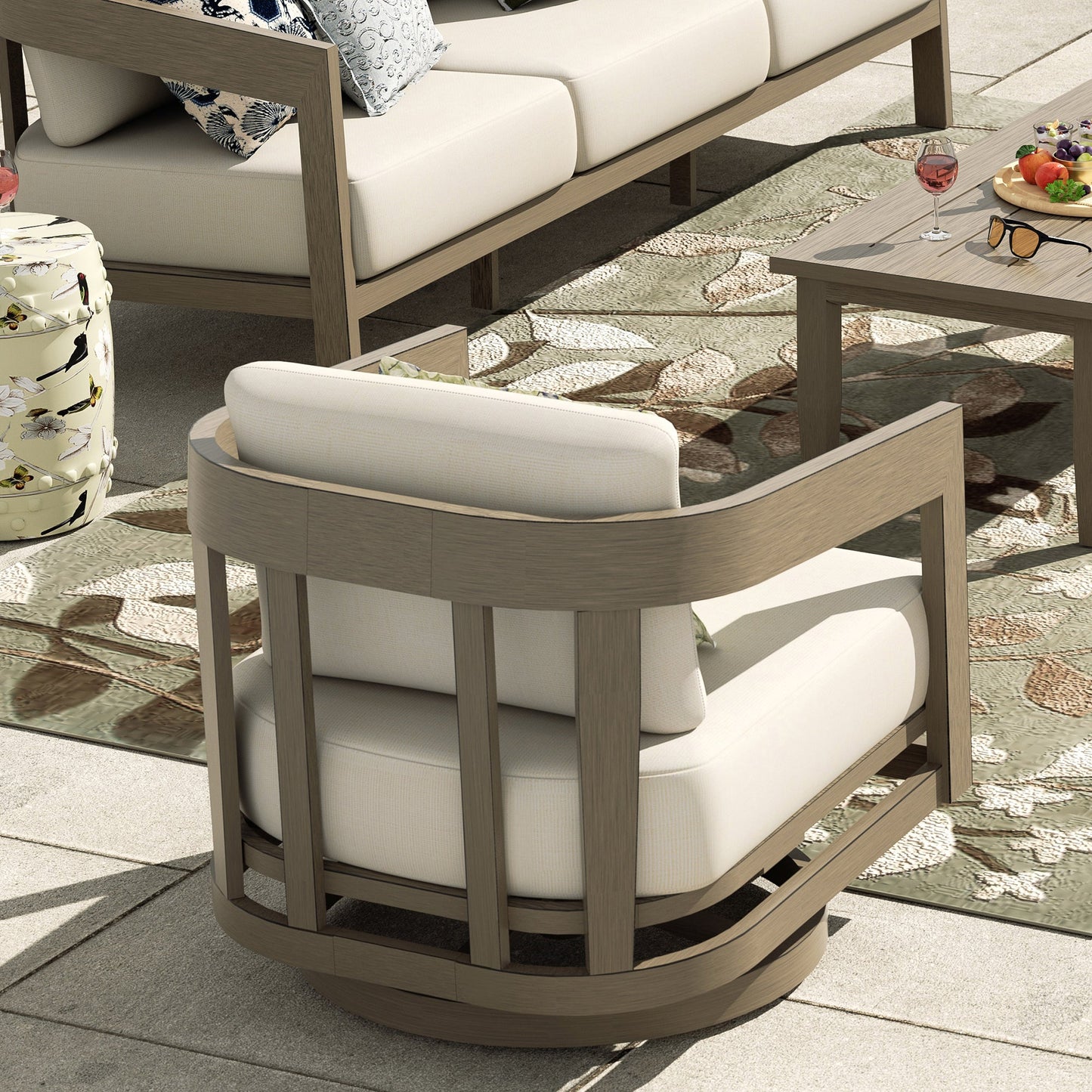 PEAKHOME Harmonti Outdoor Aluminum Swivel Club Chair With Cushions Set of 2