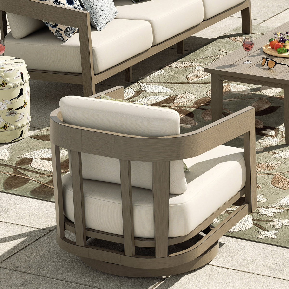 PEAKHOME Harmonti Outdoor Aluminum Swivel Club Chair With Cushions Set of 2