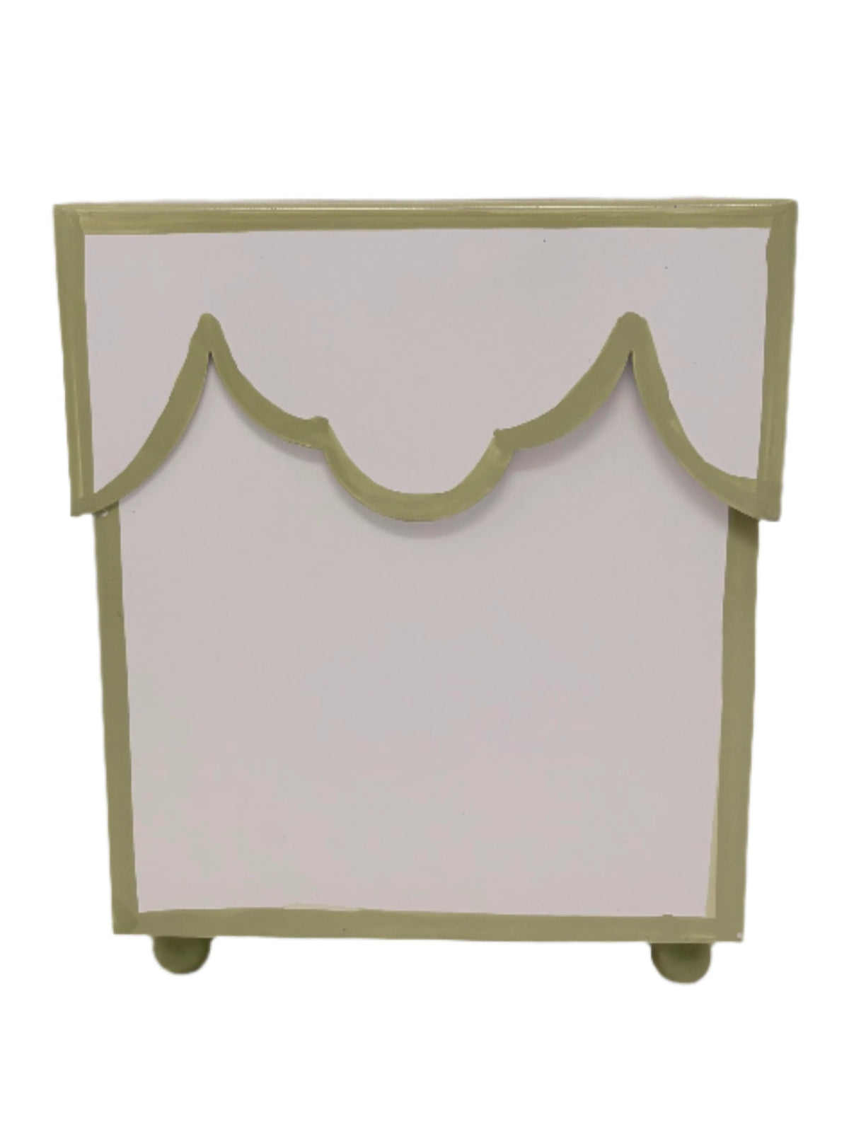 White & Olive Scalloped Wastepaper Basket & Tissue (2 Options)