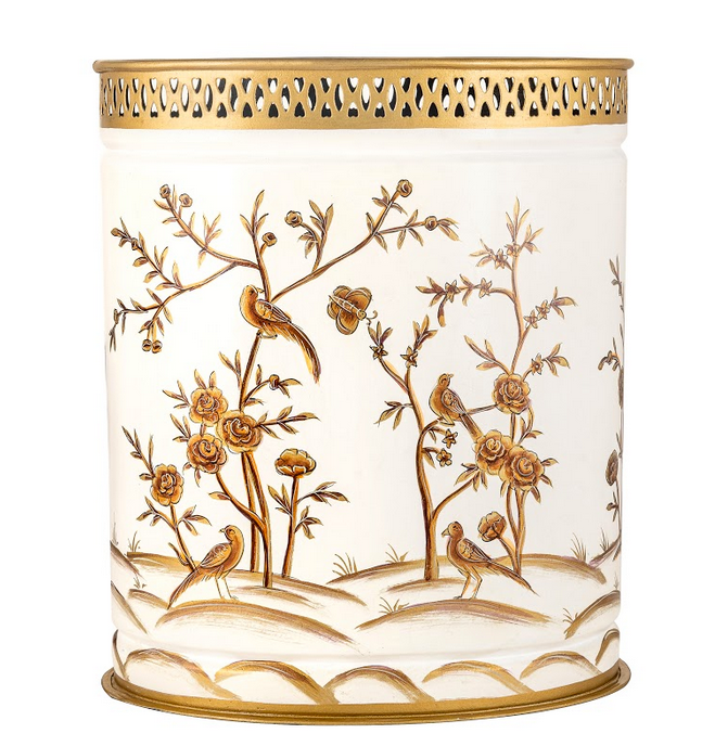 Ivory & Gold Oval Pierced Wastepaper Basket & Tissue (2 Options)