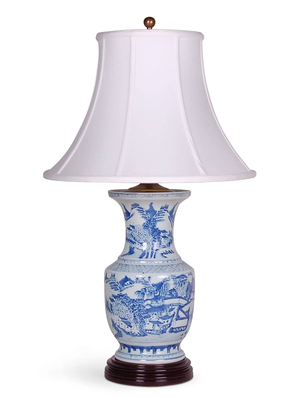 31″ Blue and White Canton Vase Lamp on Wood Base