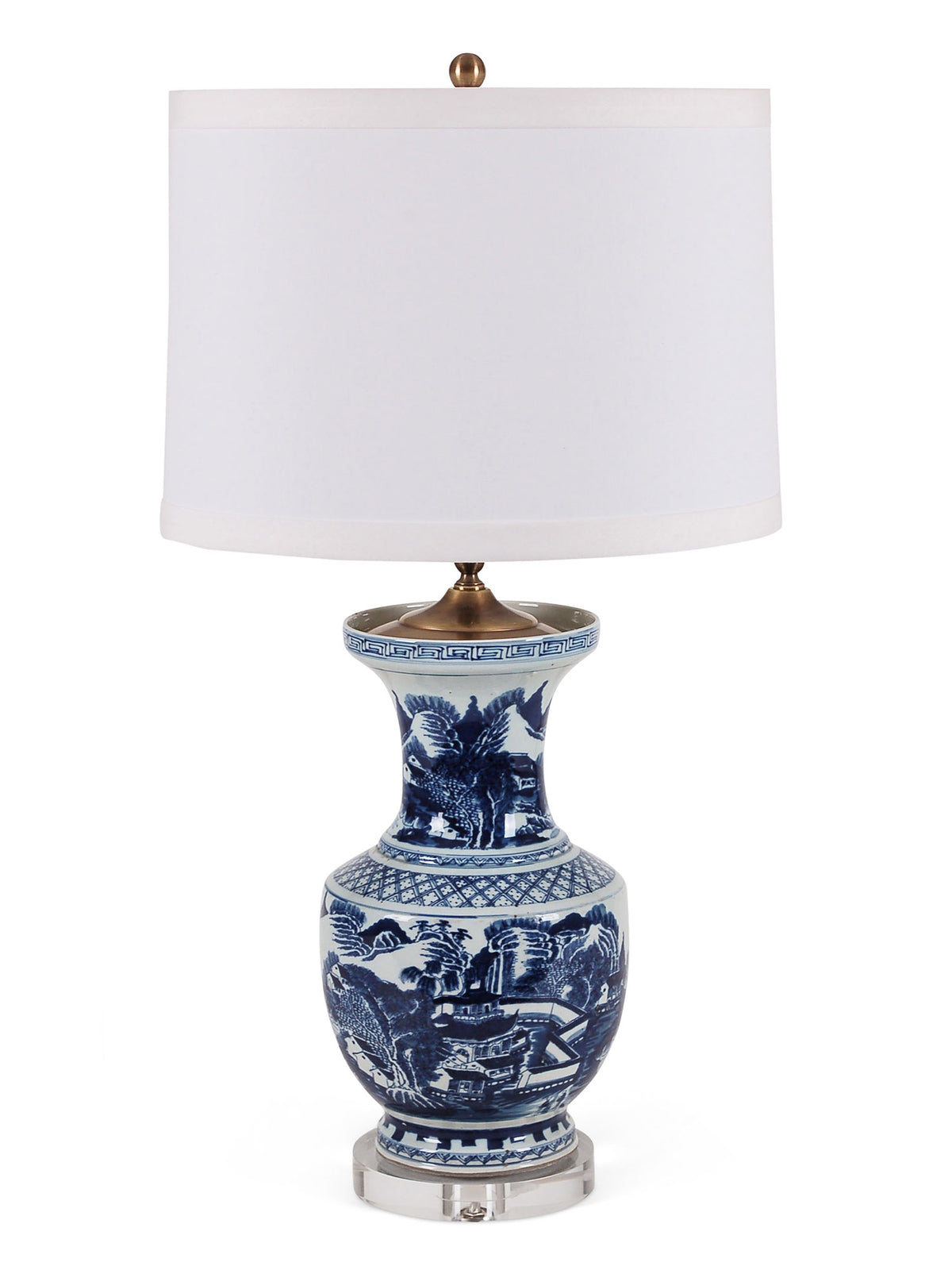 31″ Blue and White Canton Vase Lamp on Acrylic Base