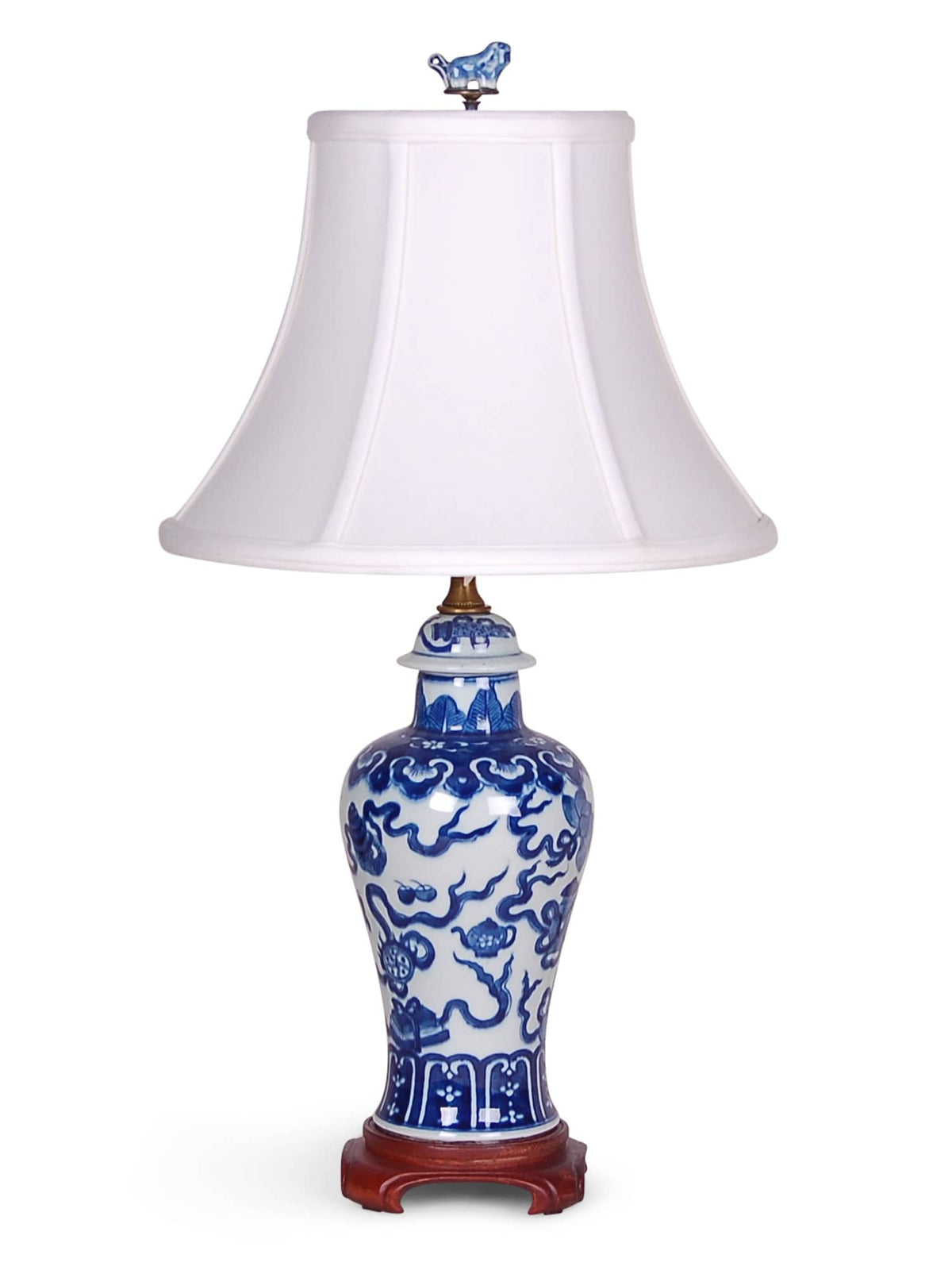 22″ Blue and White Eight Treasures Jar Lamp on Wood Base