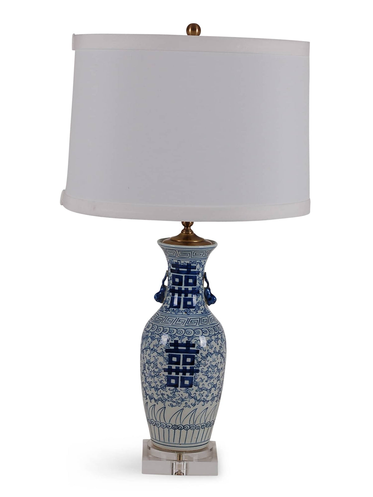 29″ Blue and White Double Happiness Vase Lamp on Acrylic Base
