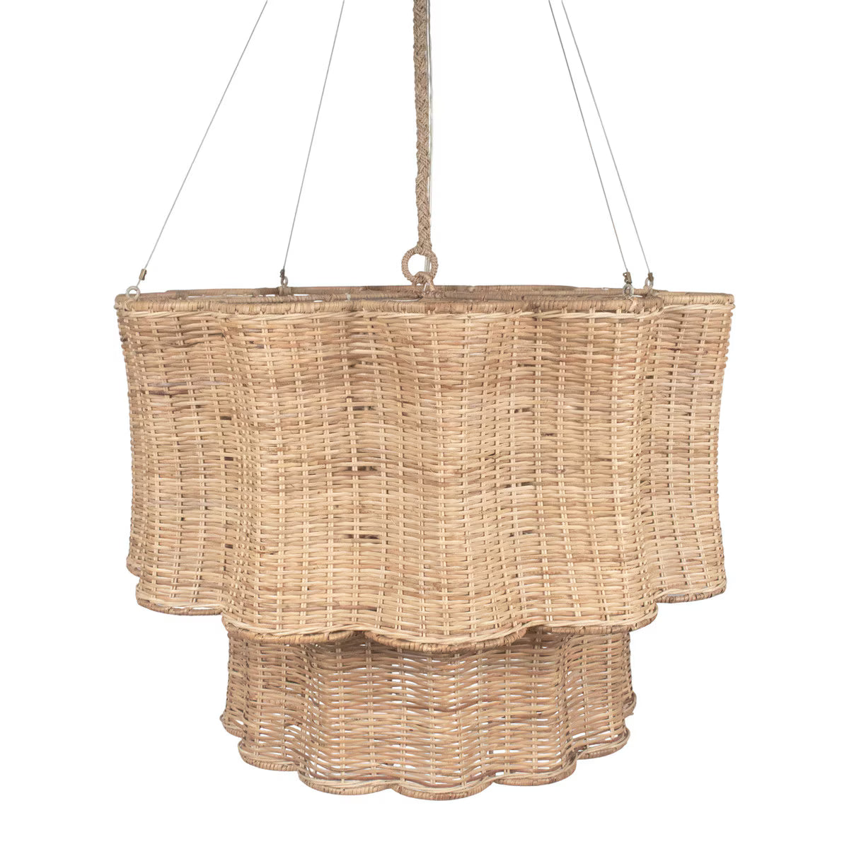 Nilo Scallop Rattan Woven 2 Tier Pendant Light, 32"W, Natural *PRE-ORDER*