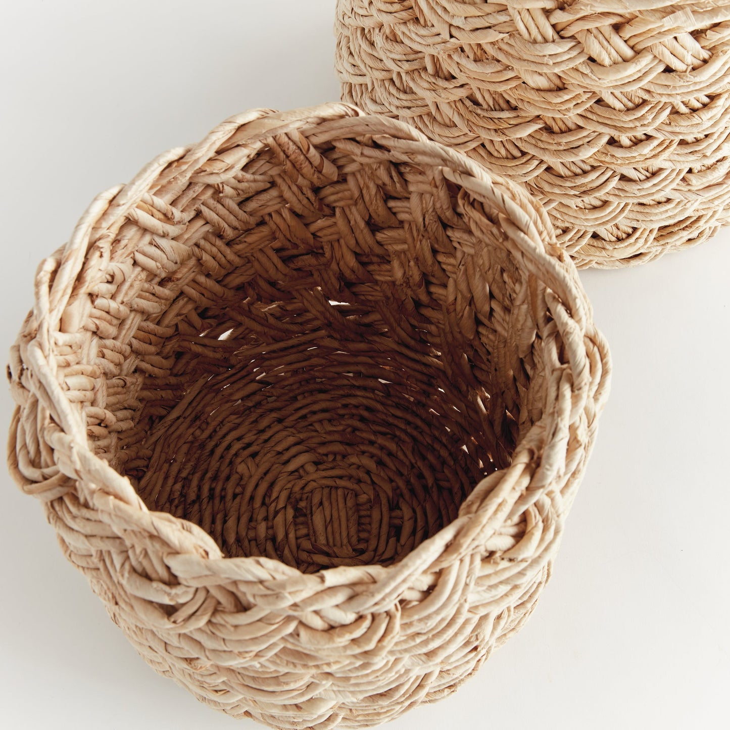 Abaca French Braid Storage Baskets Round, Set of