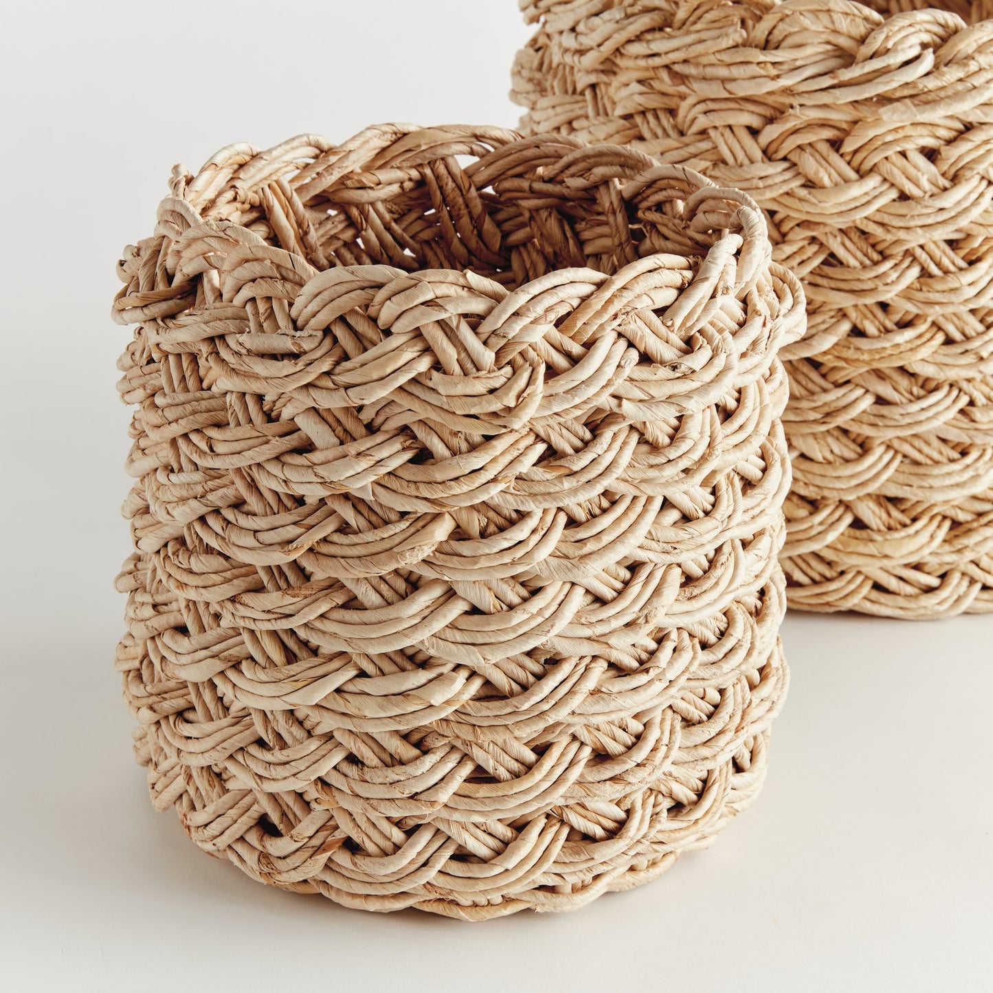 Abaca French Braid Storage Baskets Round, Set of