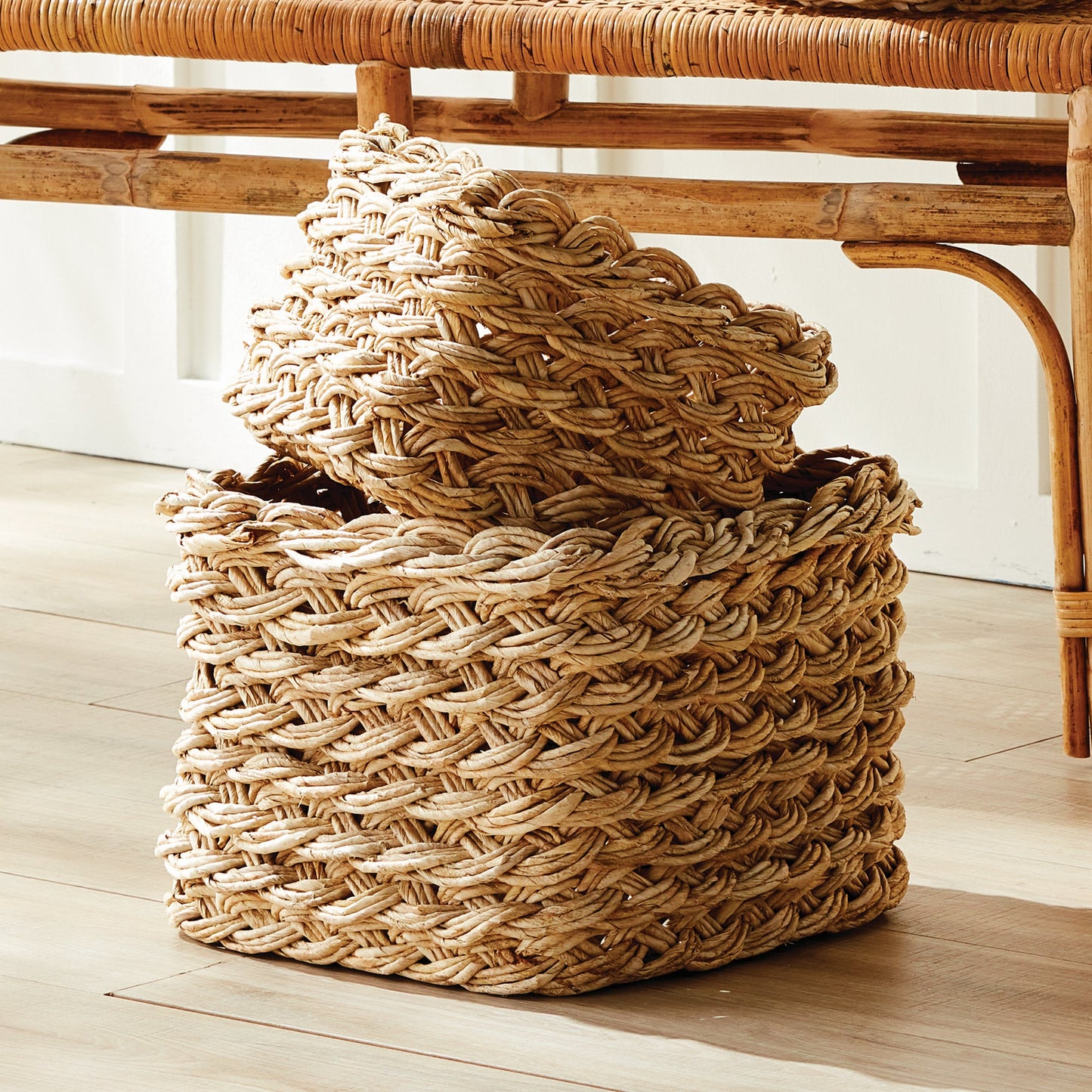 Abaca French Braid Storage Baskets Square, Set of 2