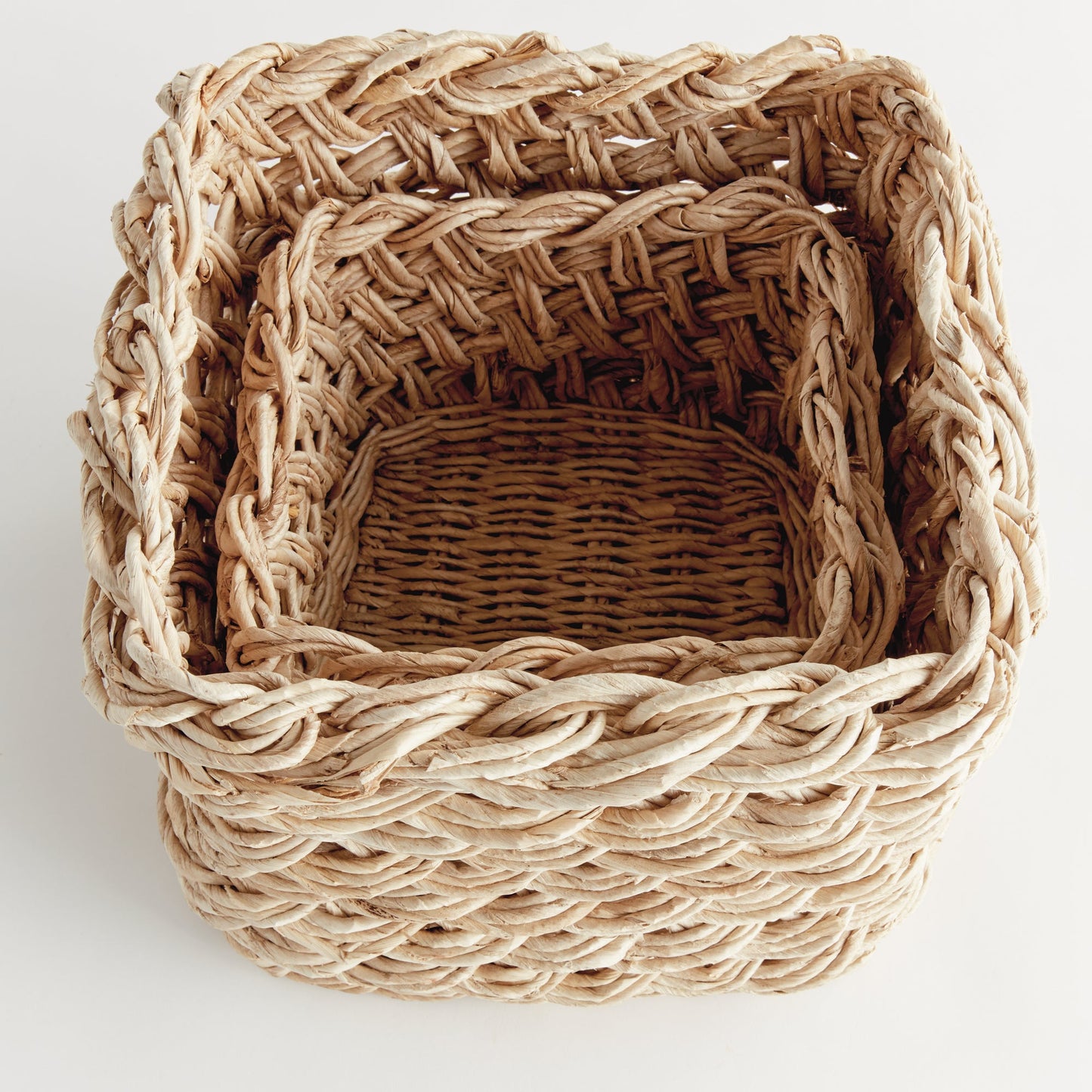 Abaca French Braid Storage Baskets Square, Set of 2