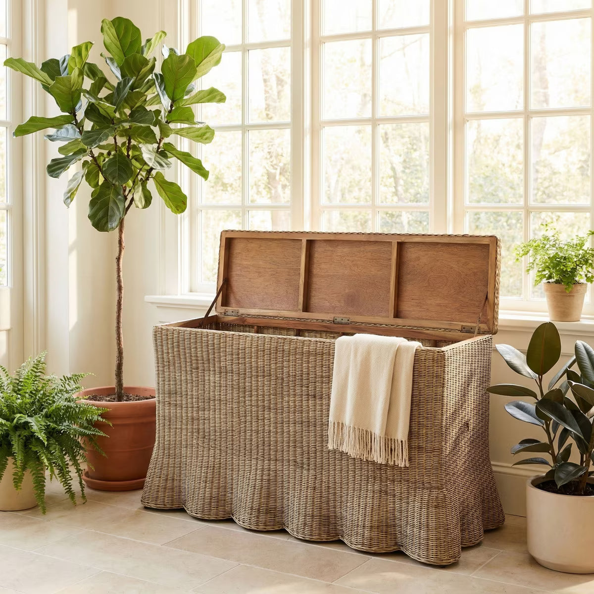 Millie Rattan Woven Console Table, 55''W, Antique Natural (Pre-Order)