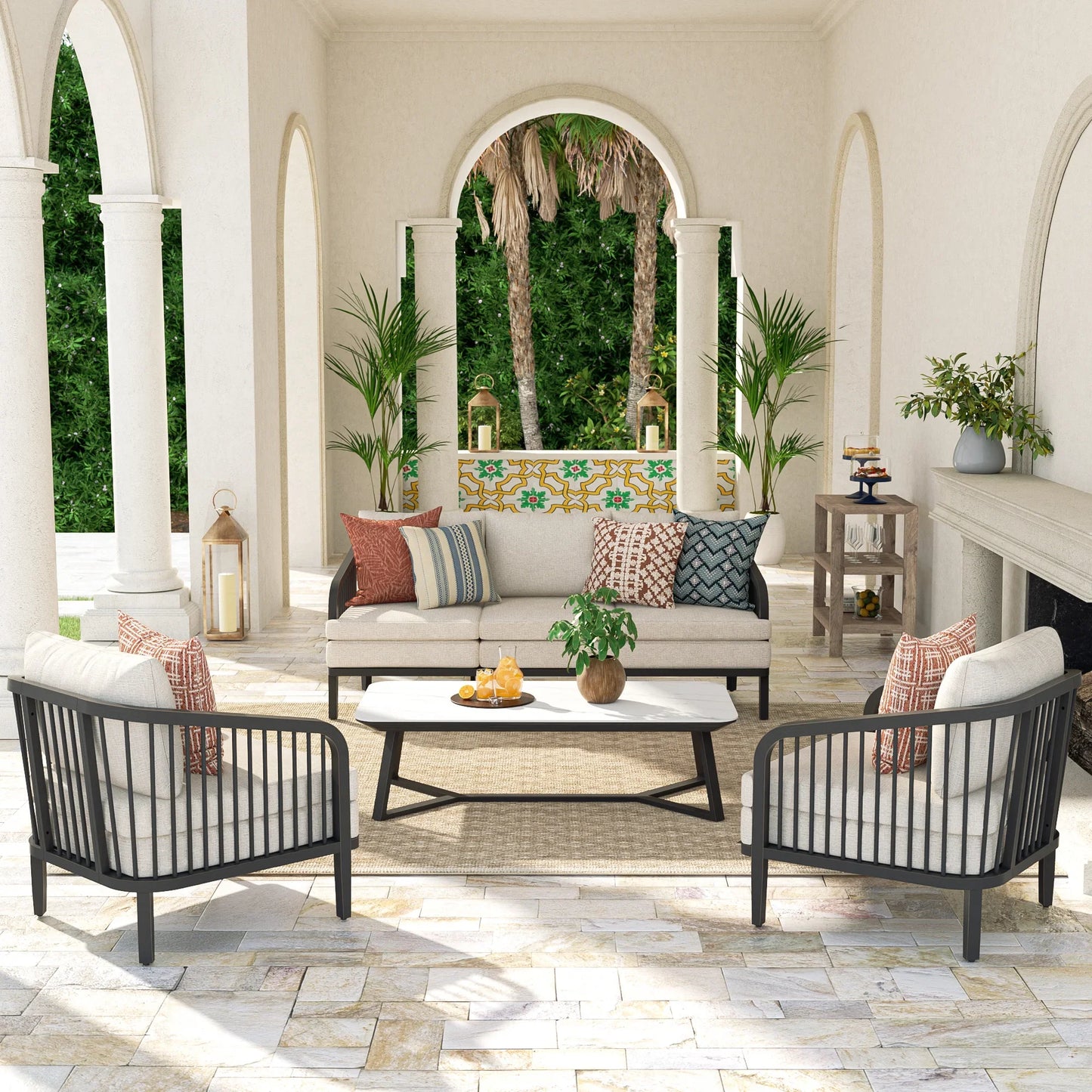 Asheville 4-Piece Aluminum Patio Deep Sofa Set With Sintered Stone Tables