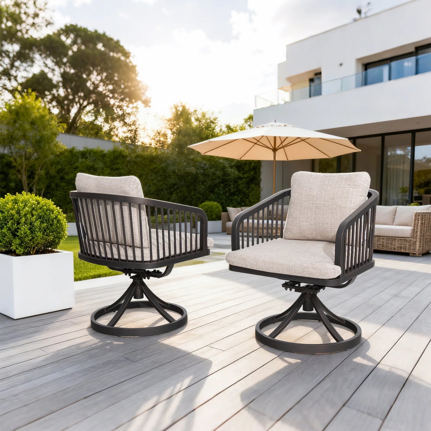 Asheville 7 Pieces Patio Round Dining Set With Swivel Rocking Chair