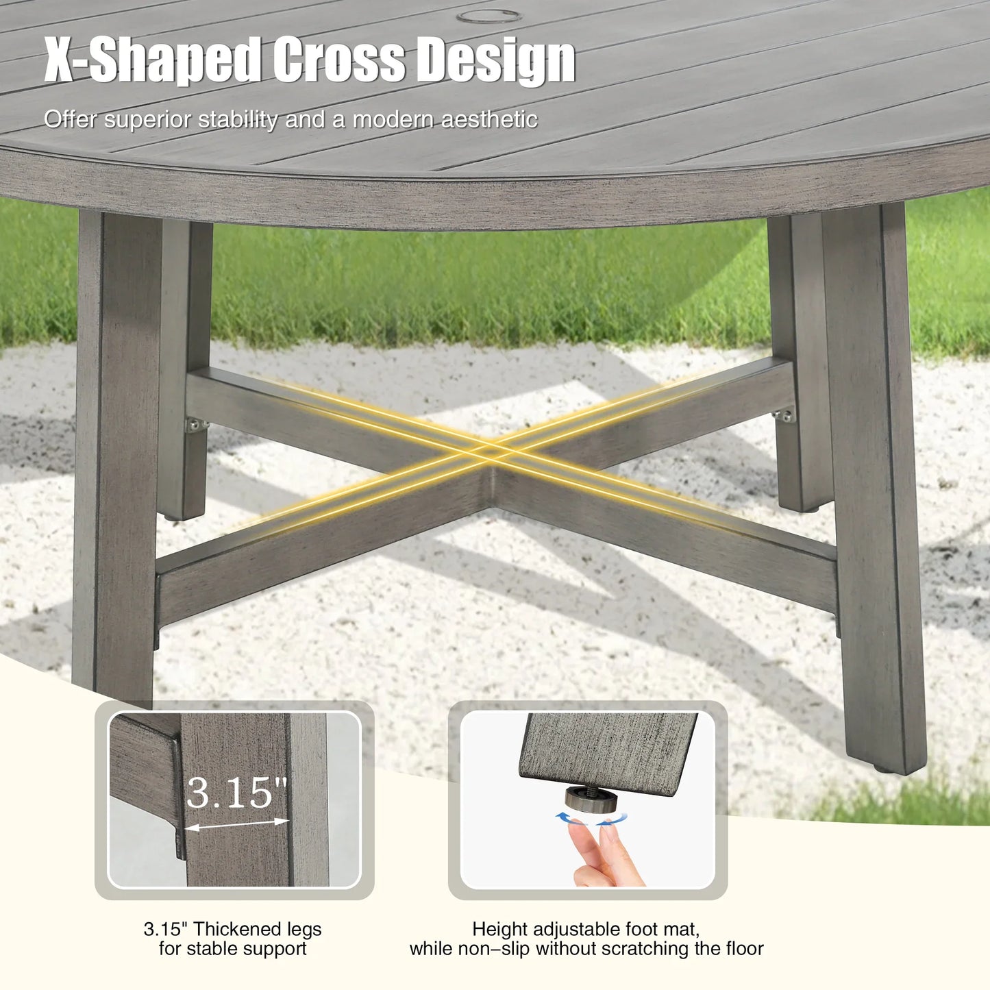 Azur 61.45 Inch Aluminum Patio Round Dining Table With Lazy Susan