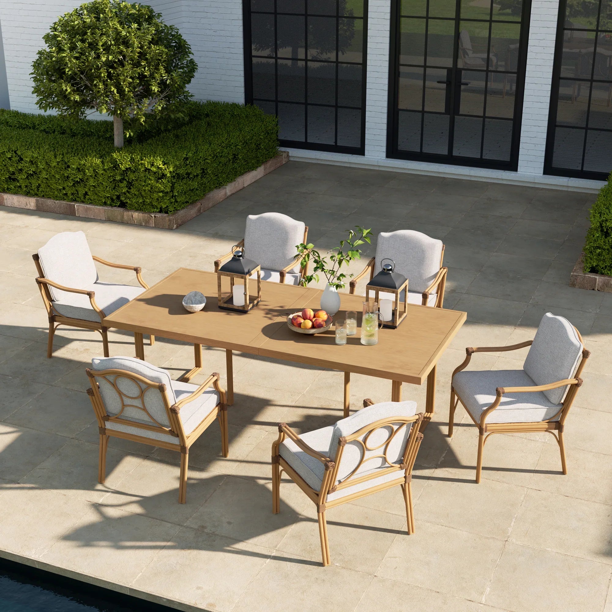 Arcadia Weather-Resistant Outdoor 84"L Dining Table and 6 Armchair