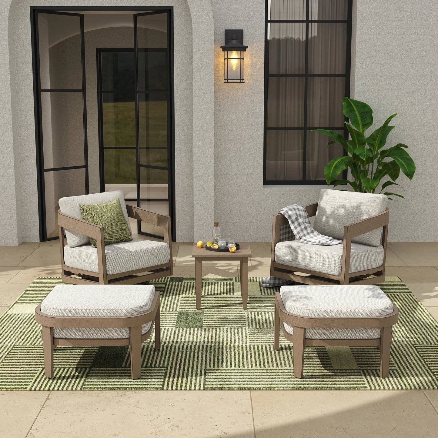 Harmonti 5 Pieces Aluminum Patio Swivel Lounge Chairs With Ottomans